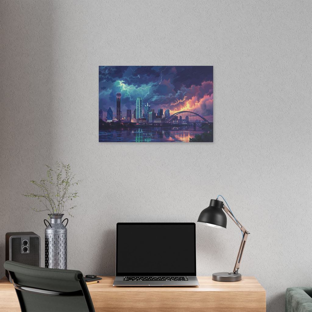 Dallas Cityscape Canvas Print — Stormy Sunset Skyline Wall Art