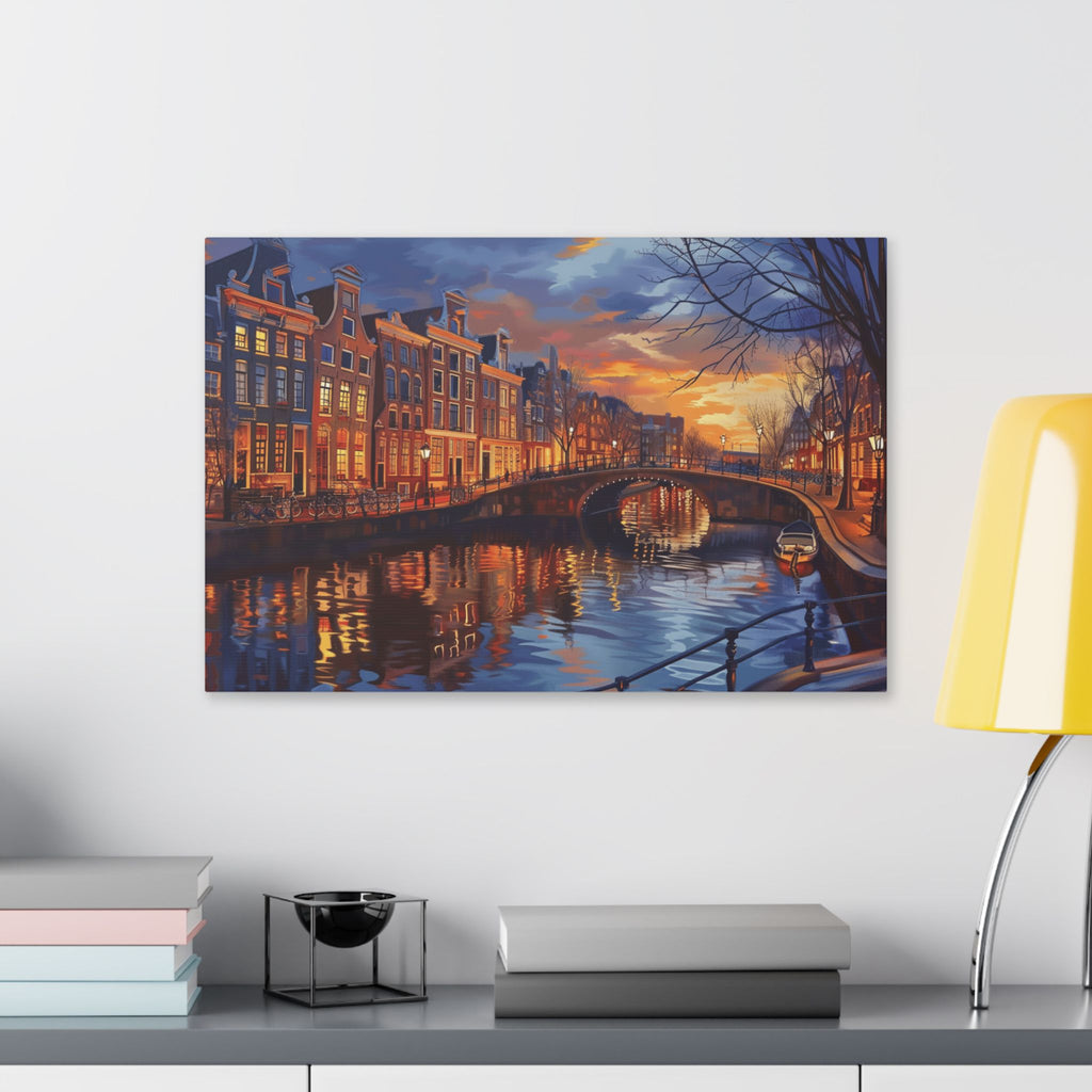 Amsterdam Canal Evening Canvas Print — Sunset Cityscape Wall Art