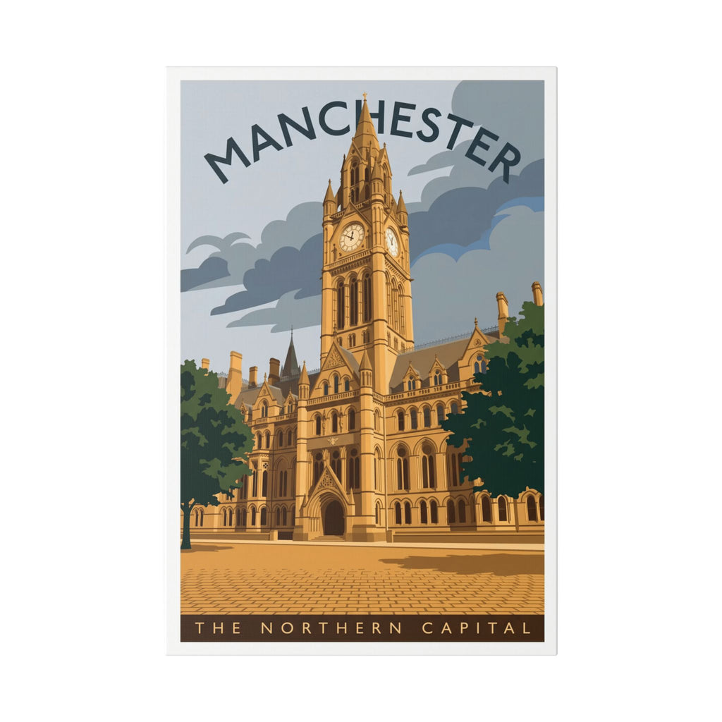 Manchester Vintage Travel Canvas — "The Northern Capital" Stretched Wall Art