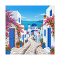Santorini Seaside Alley Stretched Canvas Print