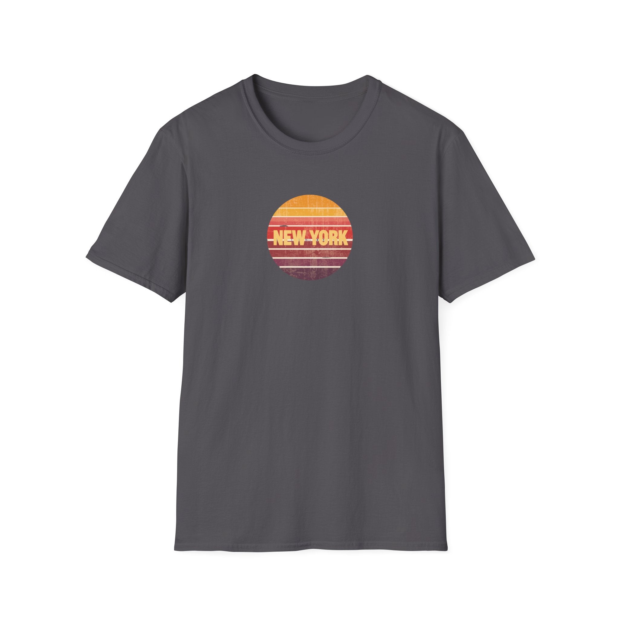 Retro Sunset New York T-Shirt | Vintage Striped City Graphic