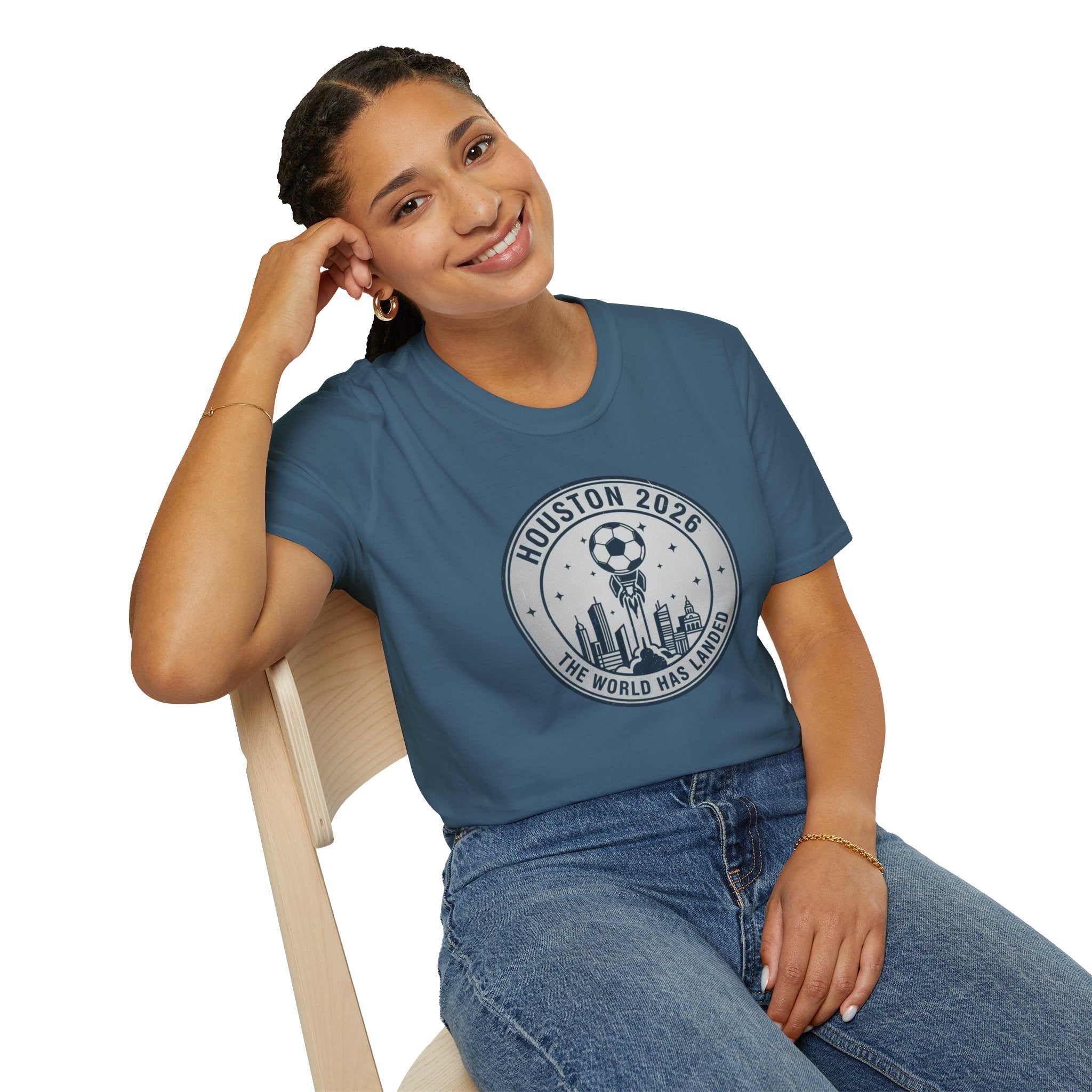 Houston 2026 Soccer Tee — "The World Has Landed" City Crest