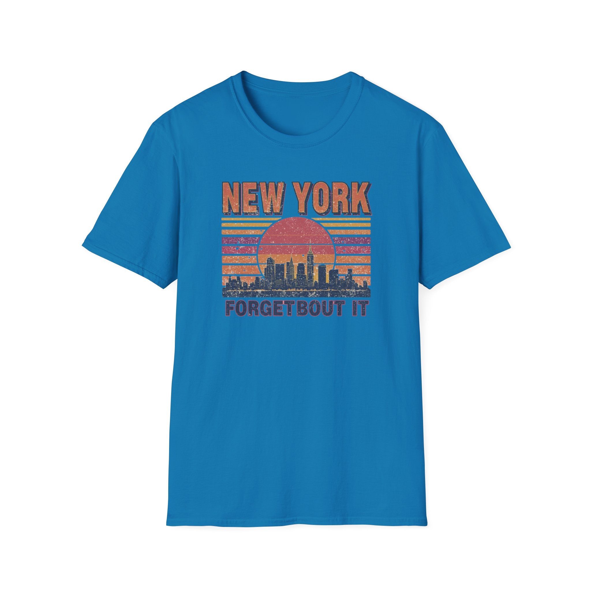 New York Skyline T‑Shirt – “Forgetbout It” Vintage Sunset Tee