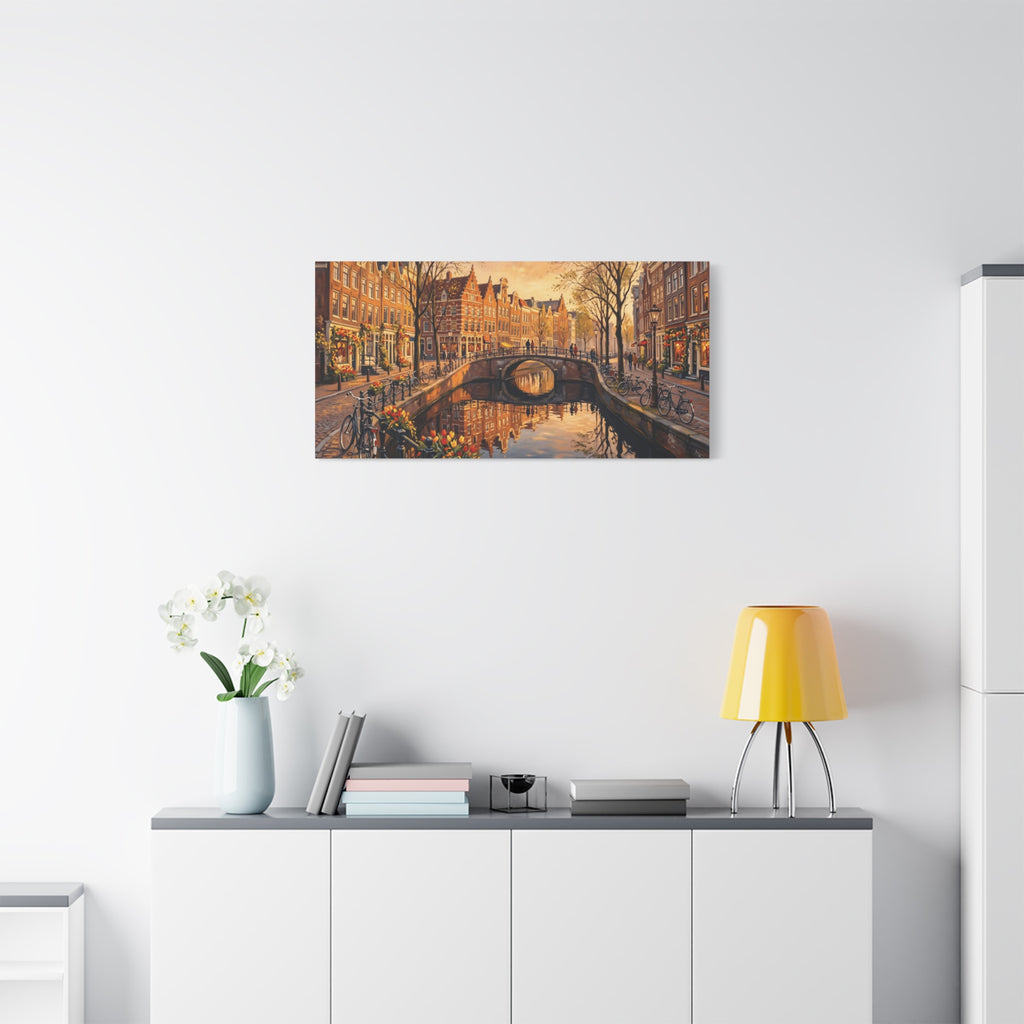 Amsterdam Canal Sunset Stretched Canvas Wall Art