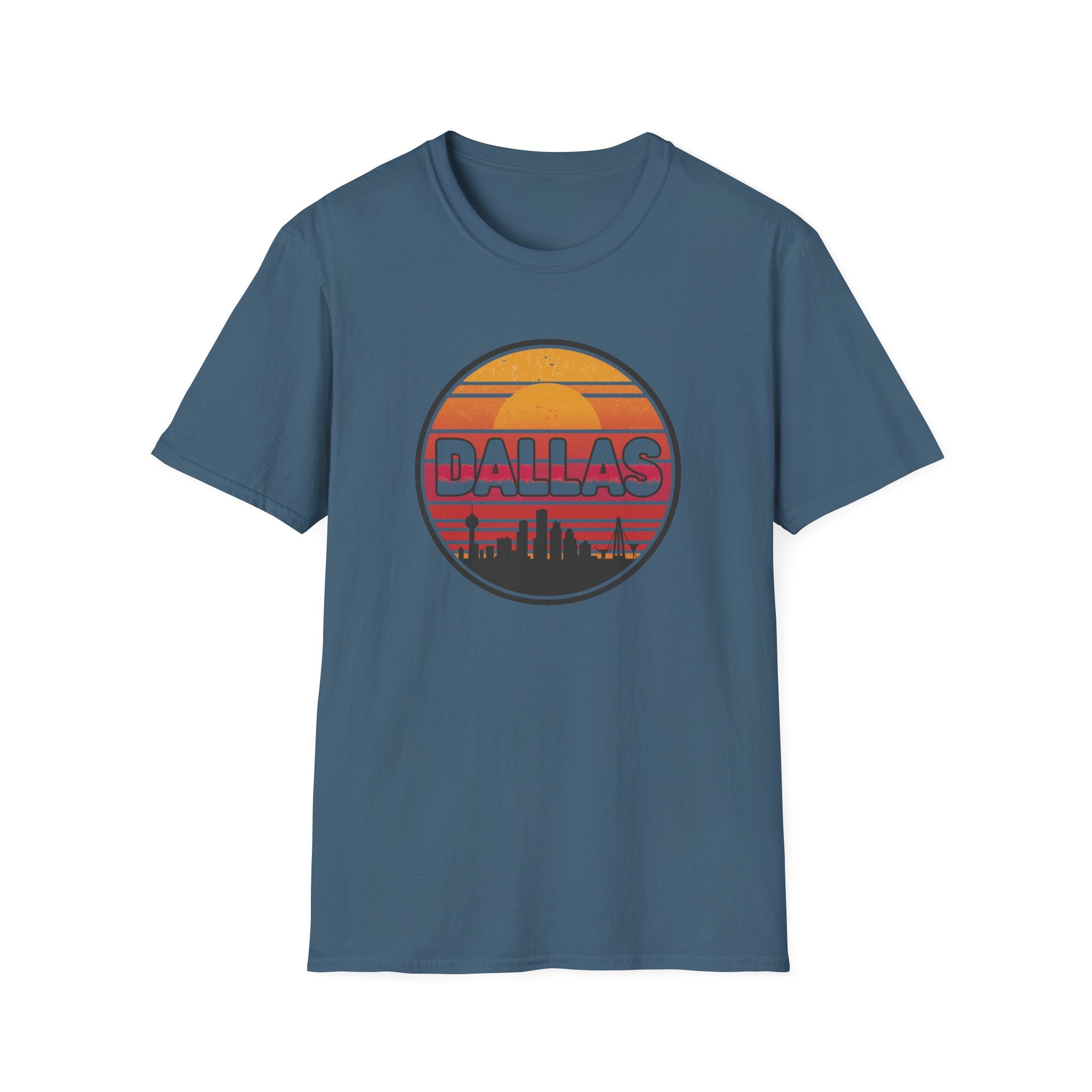Dallas Sunset Skyline T‑Shirt — Retro Cityscape Tee