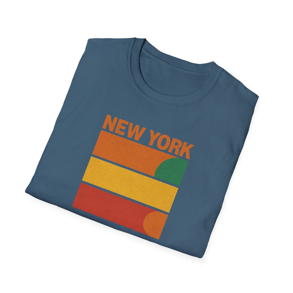 New York Sunset T-Shirt | Retro Stripes City Graphic