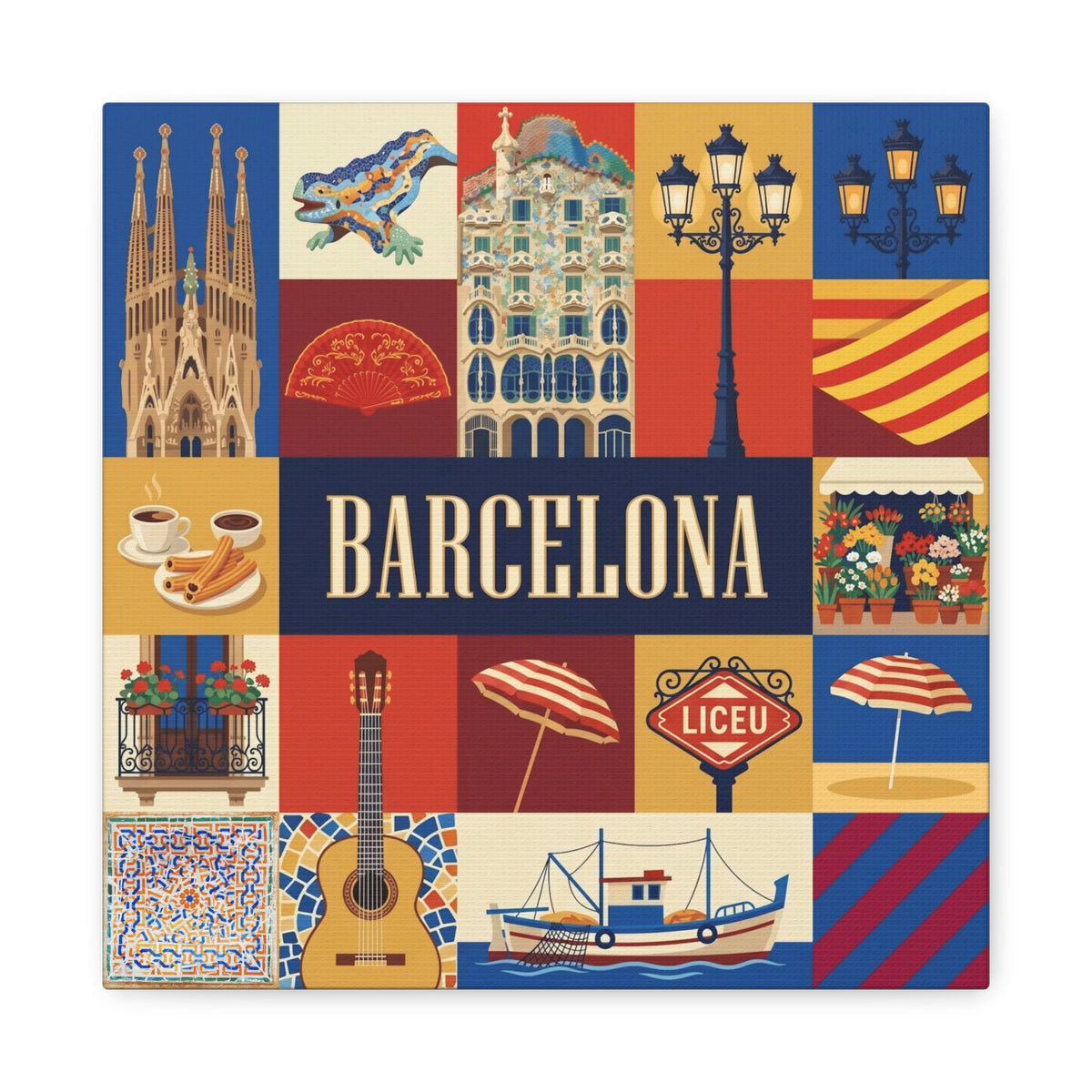 Barcelona Travel Collage Canvas