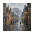 Edinburgh Royal Mile - Canongate to Edinburgh Castle - Vintage Cobblestone Street Canvas — Moody Cityscape Wall Art