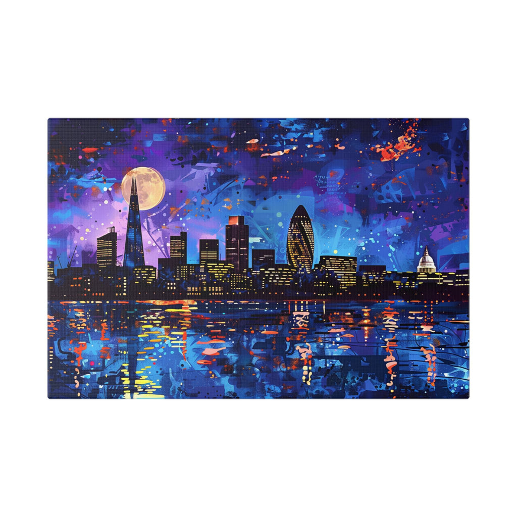 London Skyline Canvas Print – Vibrant Night Cityscape Stretched Wall Art
