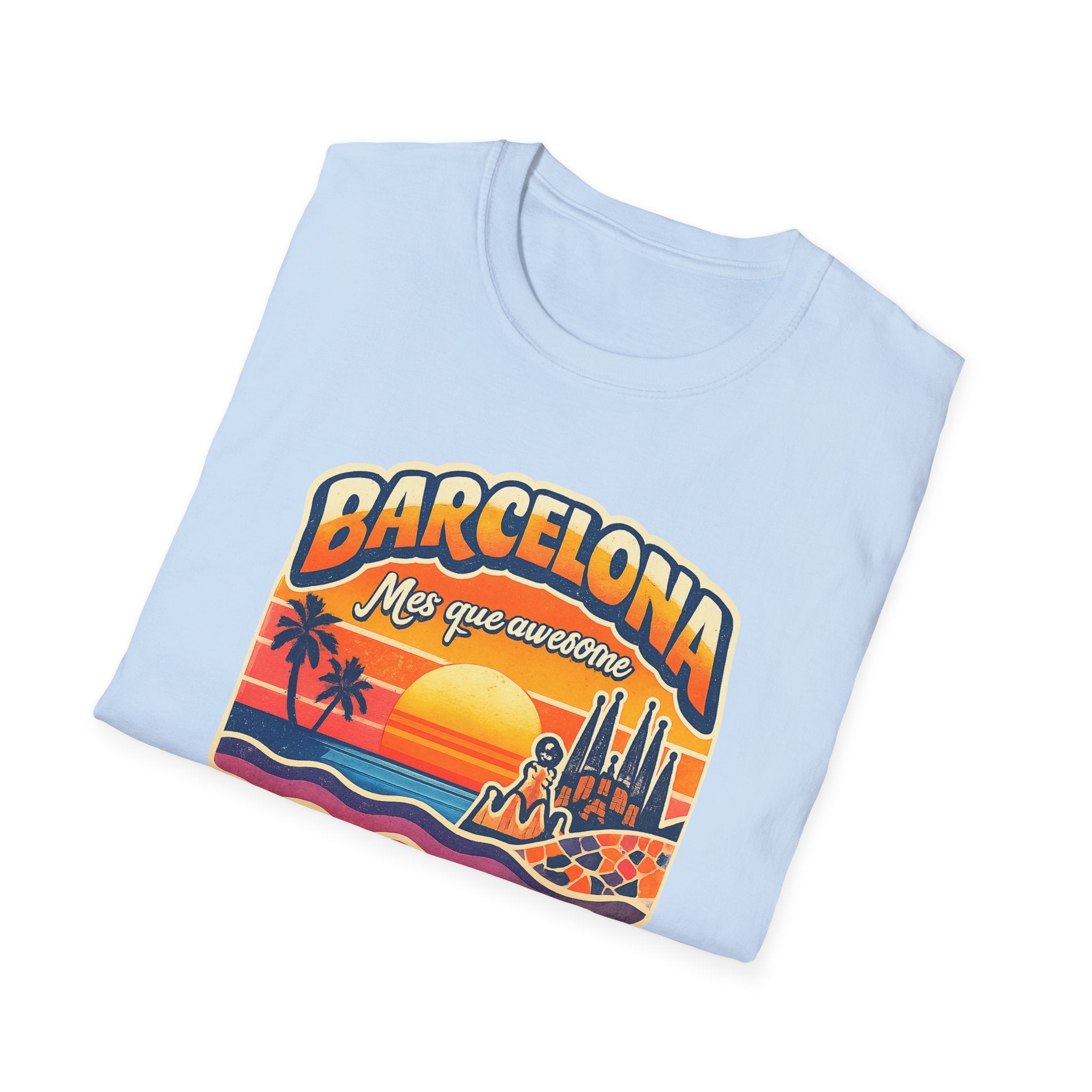 Barcelona Sunset Graphic T-Shirt — "Barcelona Más que un sueño" Vintage Beach Tee