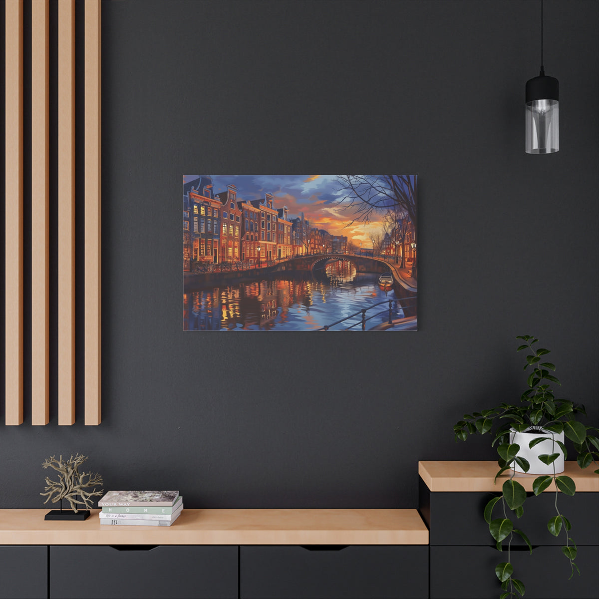 Amsterdam Canal Evening Canvas Print — Sunset Cityscape Wall Art