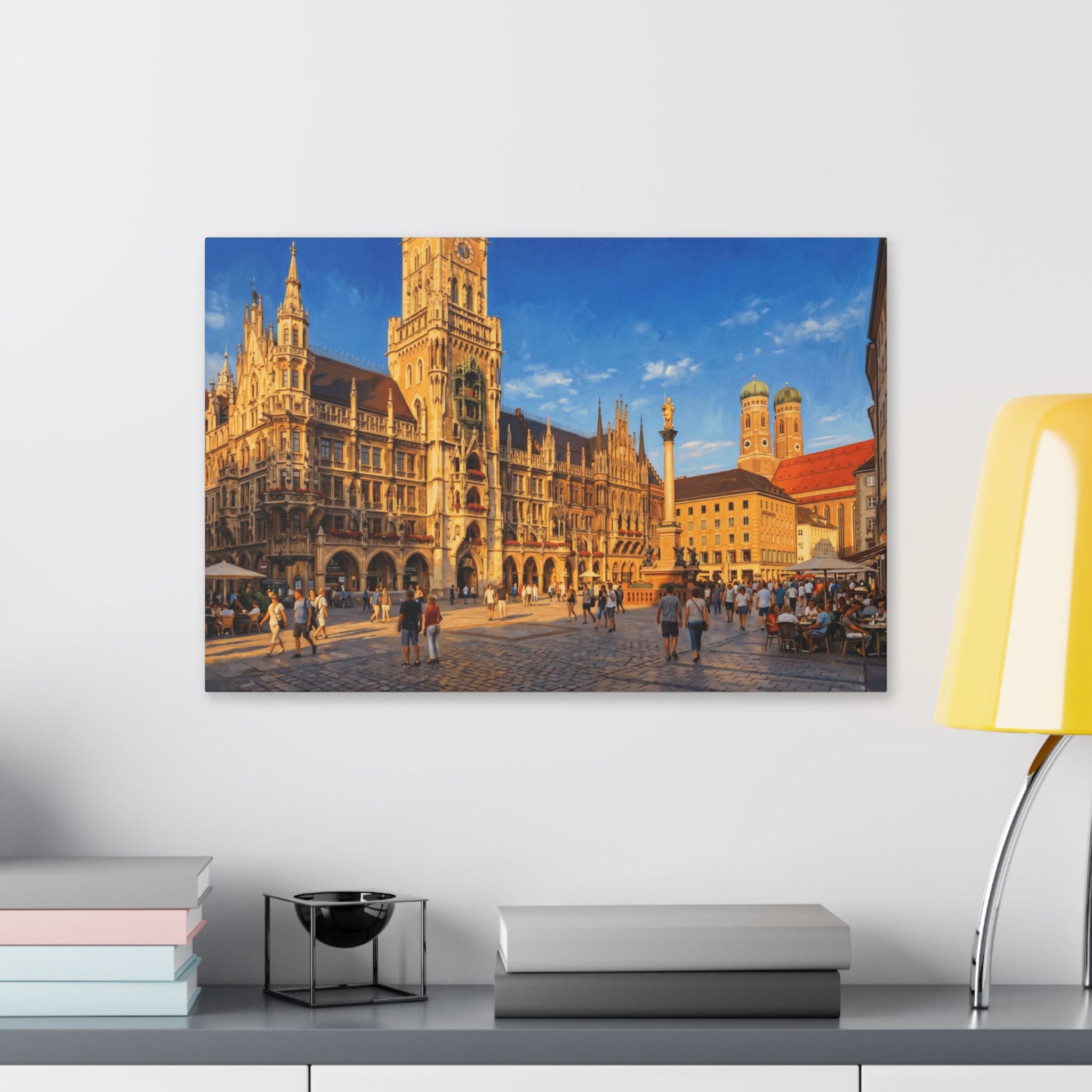 Munich Marienplatz Canvas Wall Art – European Cityscape Stretched Canvas