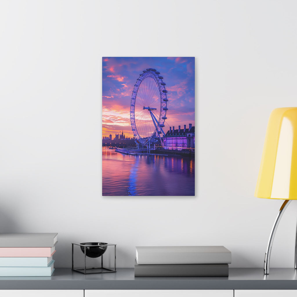 London Eye Sunset Canvas Wall Art — Purple Sunrise Cityscape Stretched Canvas
