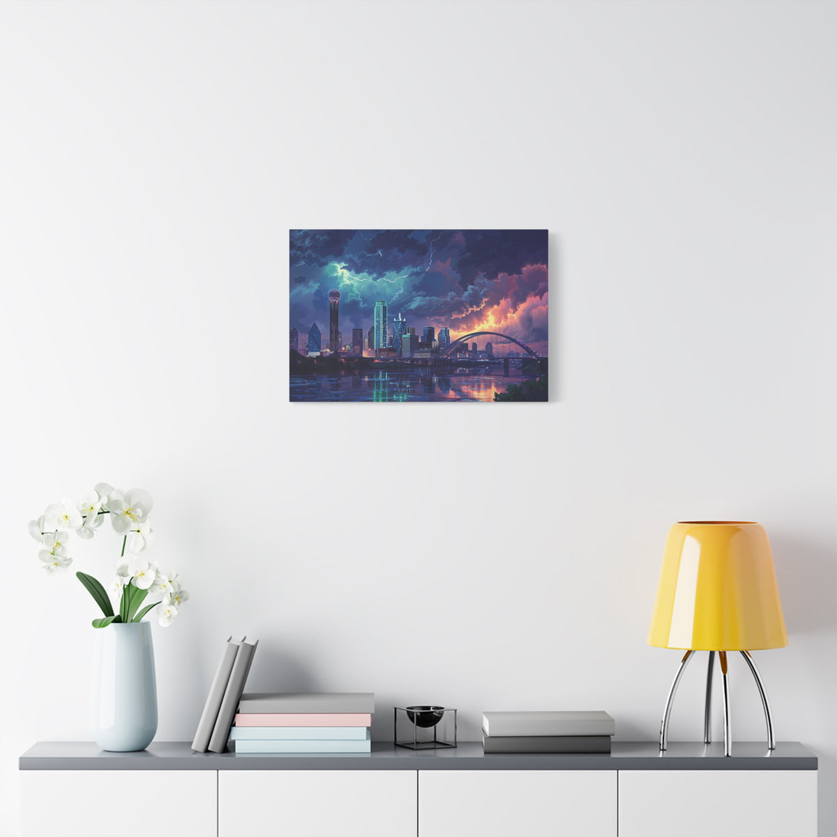 Dallas Cityscape Canvas Print — Stormy Sunset Skyline Wall Art