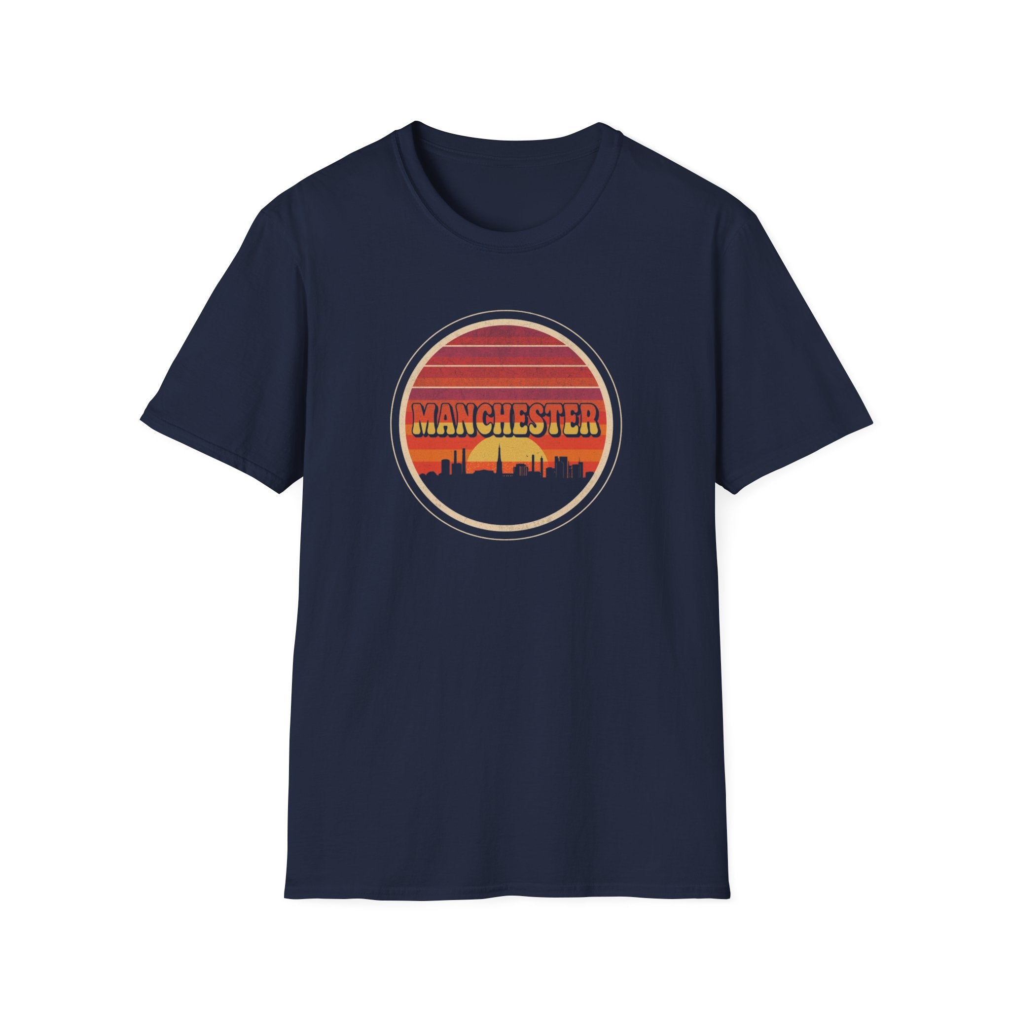 Manchester Skyline T-Shirt — Retro Sunset City Tee