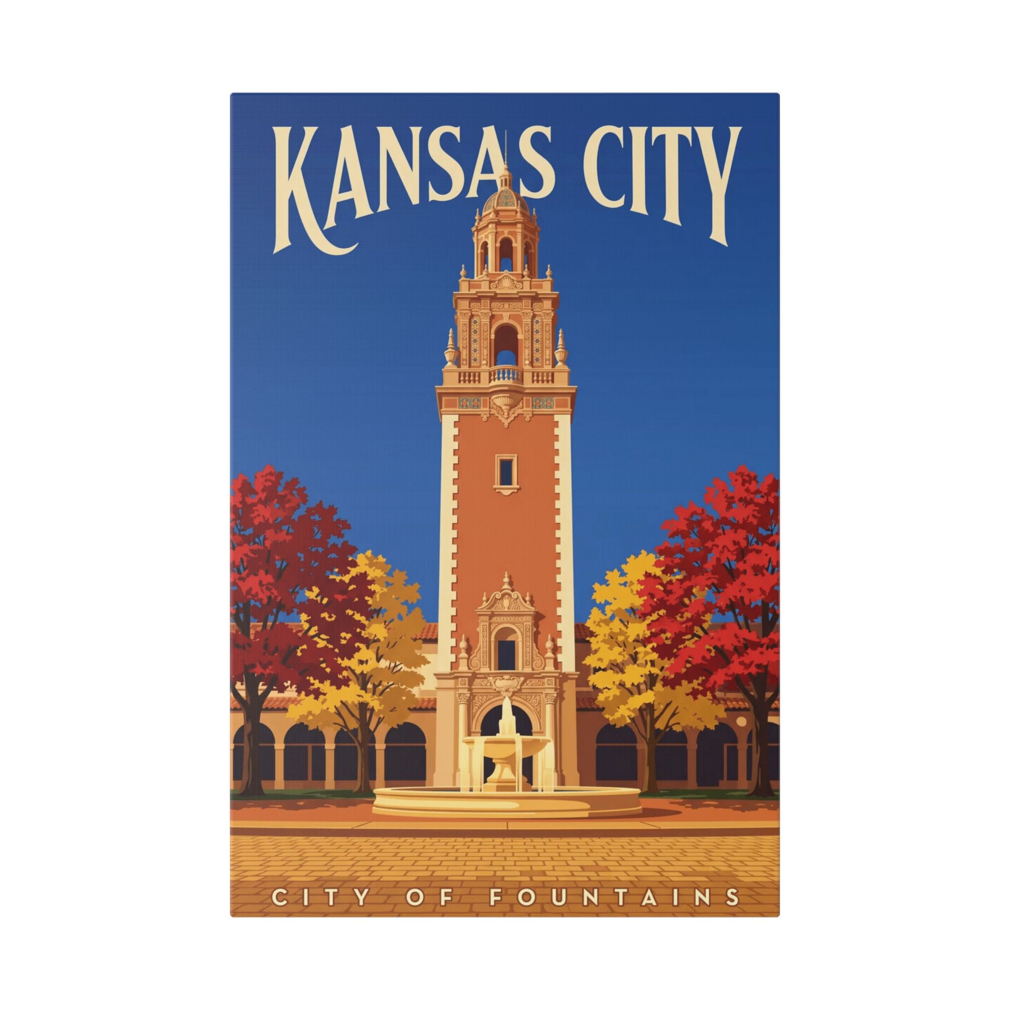 Kansas City City of Fountains Stretched Canvas Wall Art — Vintage Travel Poster
