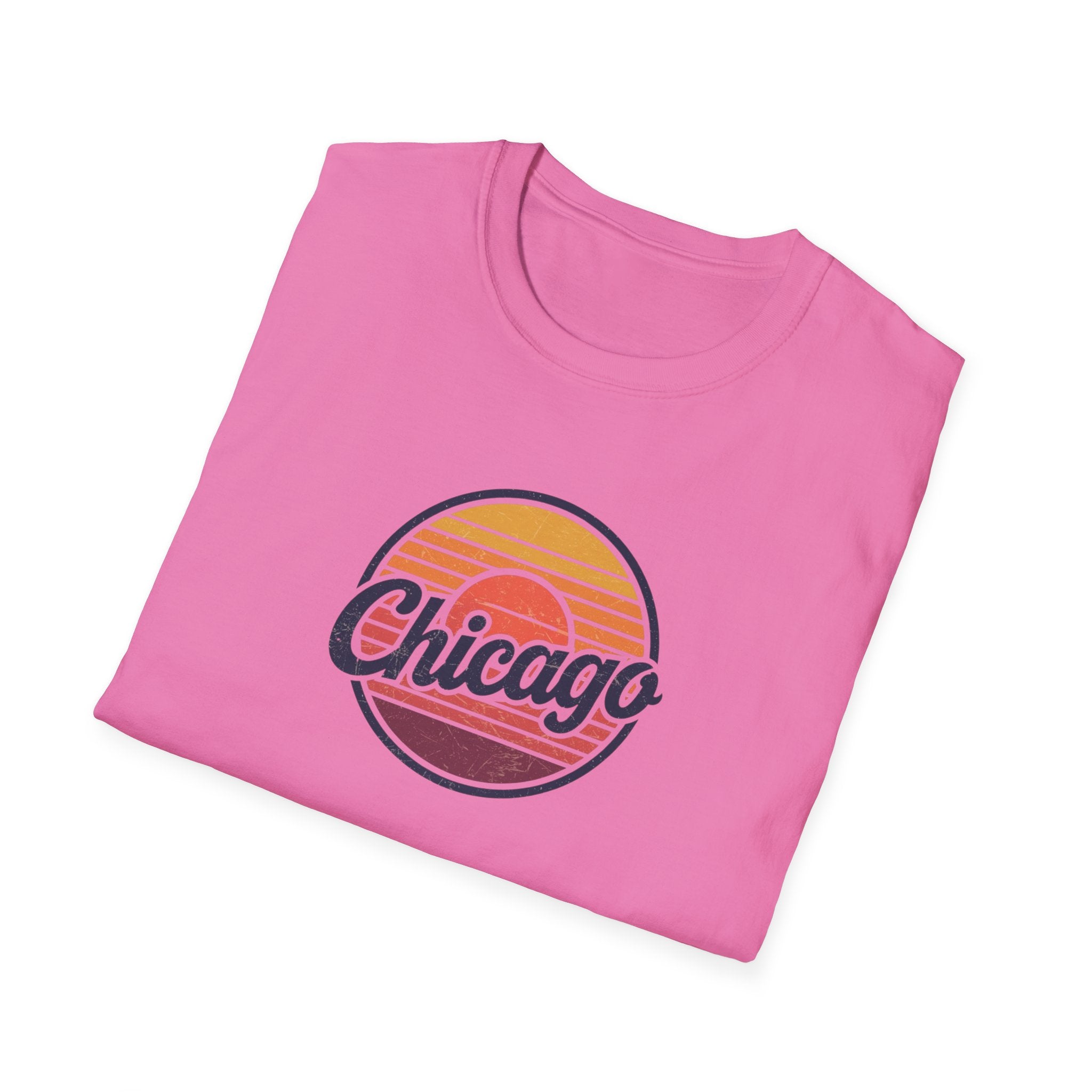 Chicago Retro Sunset T-Shirt | Vintage Script City Design