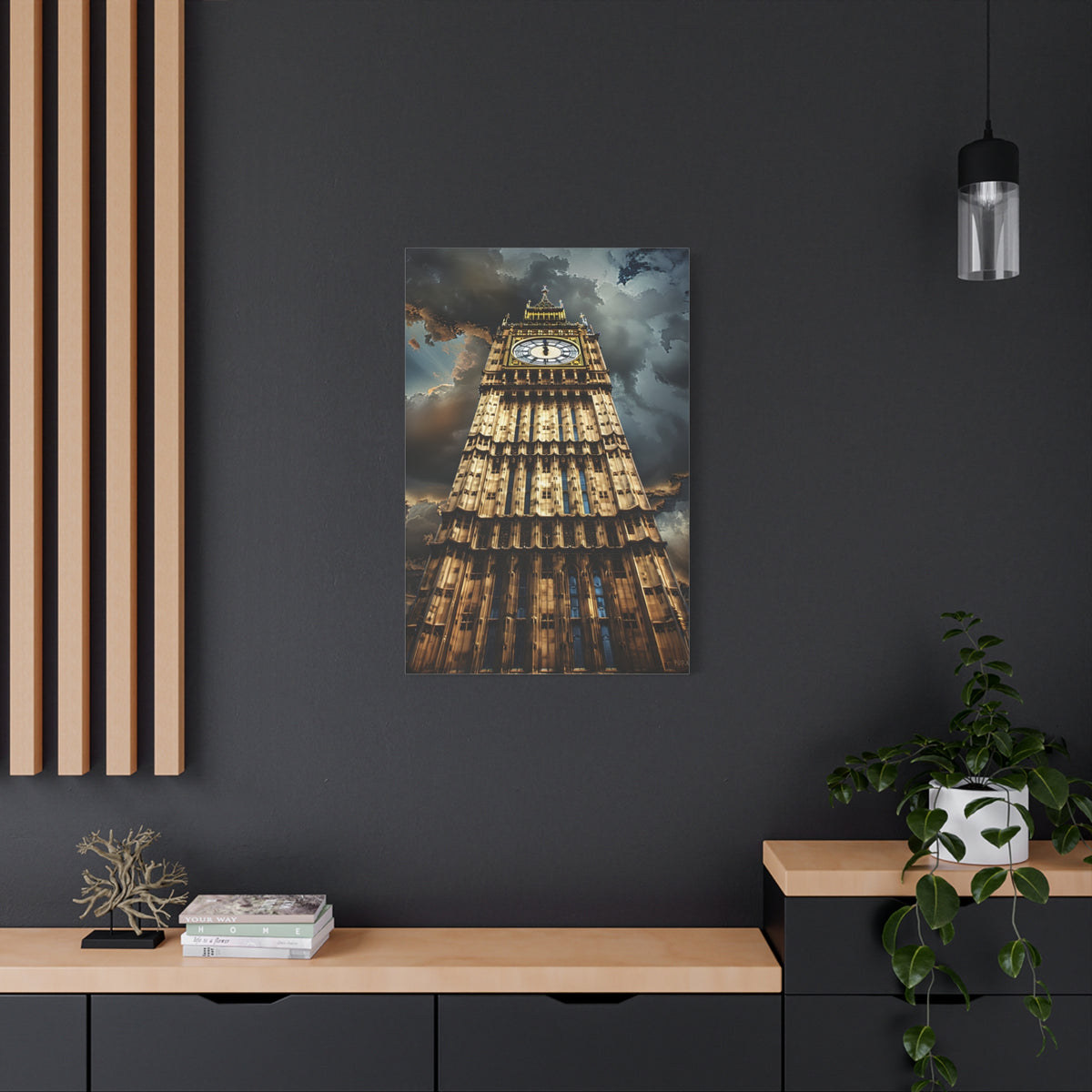 Big Ben London Canvas Wall Art — Dramatic Clock Tower Stretched Canvas
