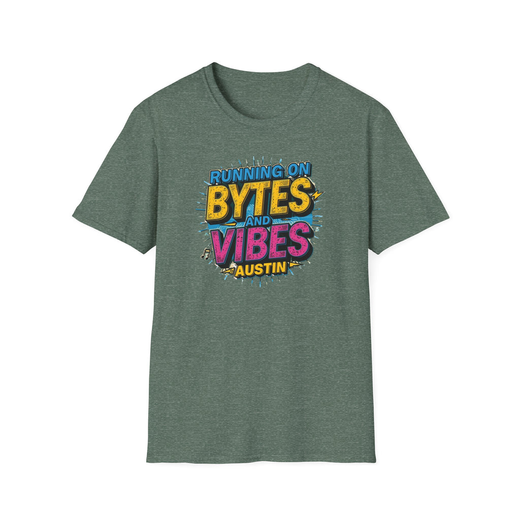 Running on Bytes and Vibes T-Shirt — Austin Retro Tech Graphic Tee