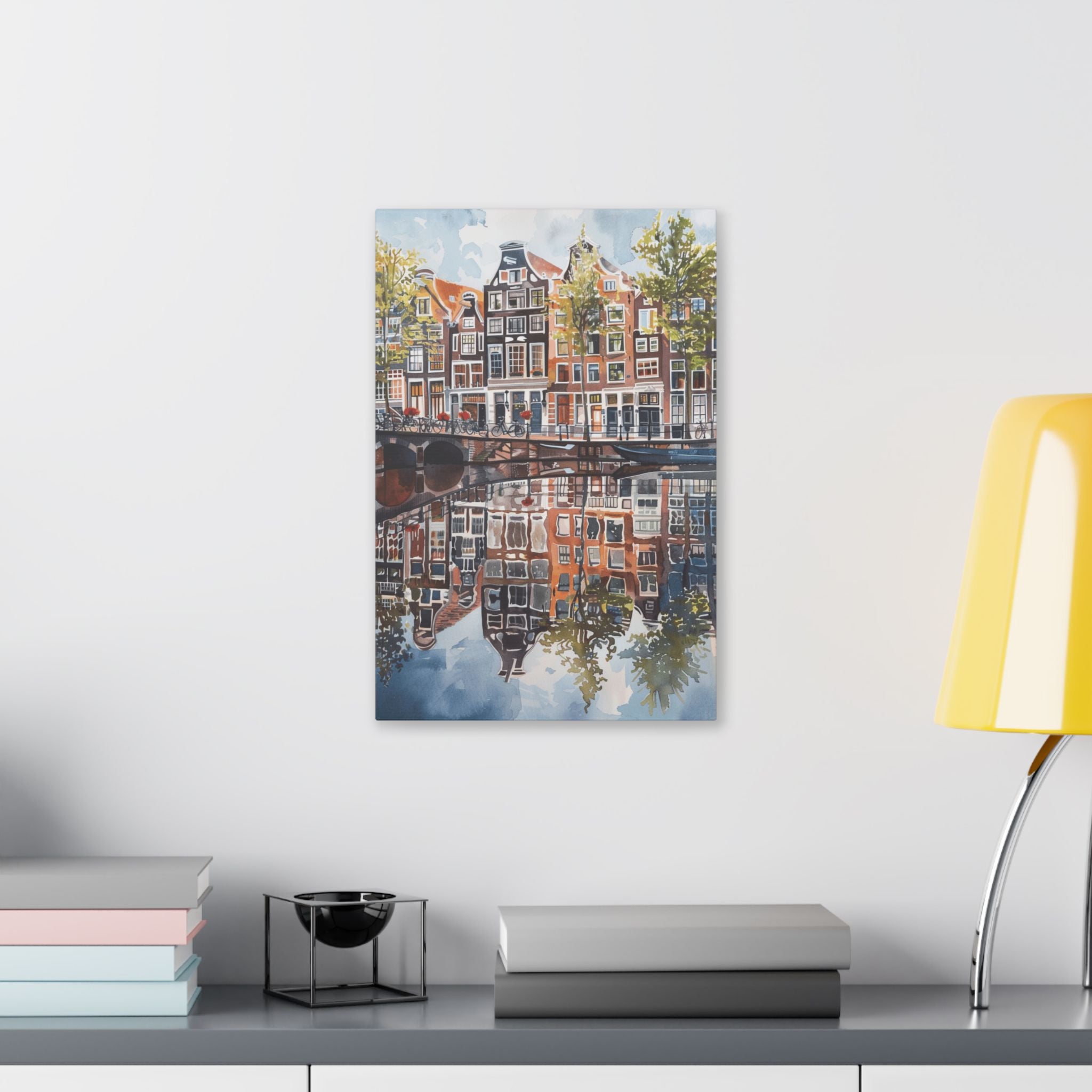 Amsterdam Canal Reflection Canvas Print — European Cityscape Wall Art