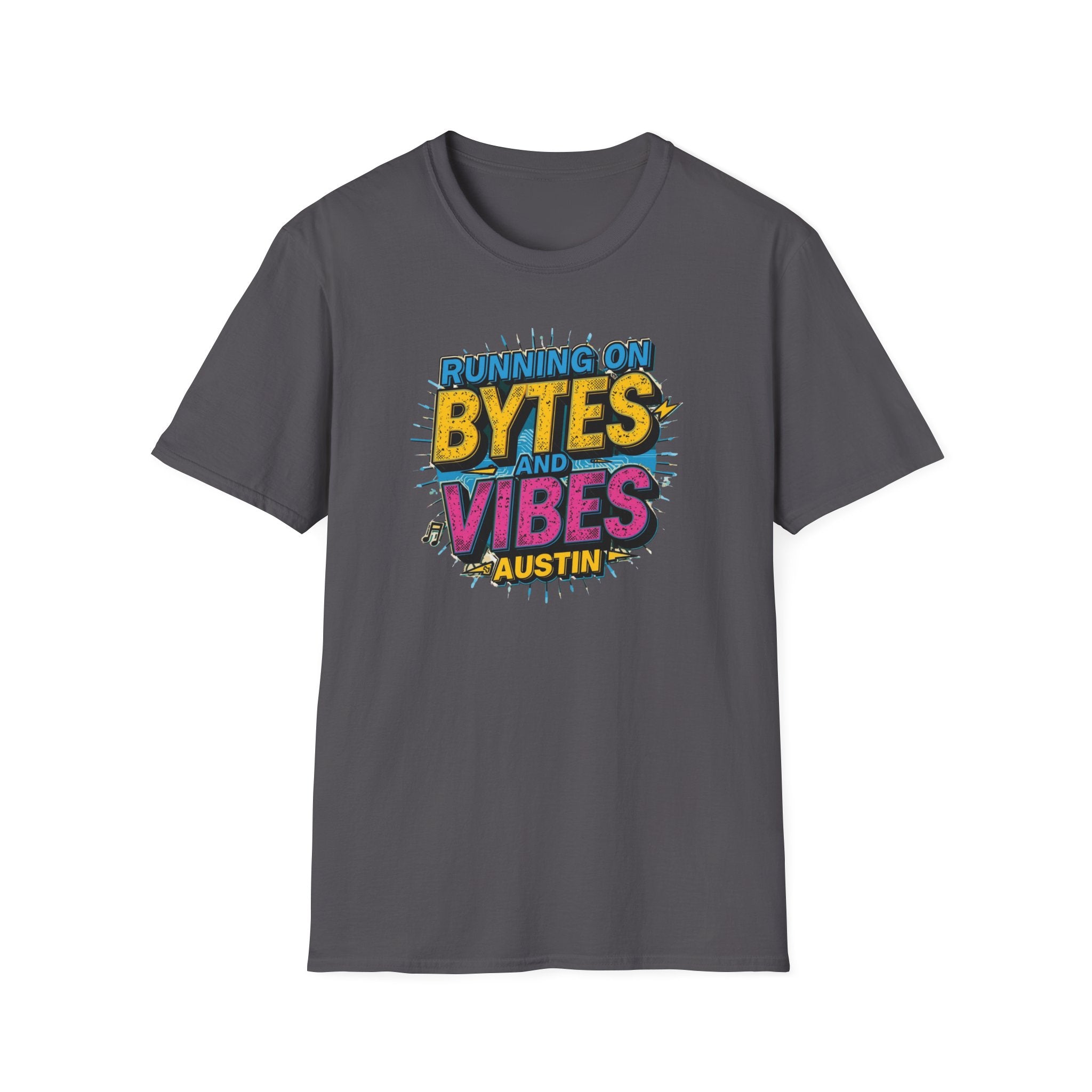 Running on Bytes and Vibes T-Shirt — Austin Retro Tech Graphic Tee