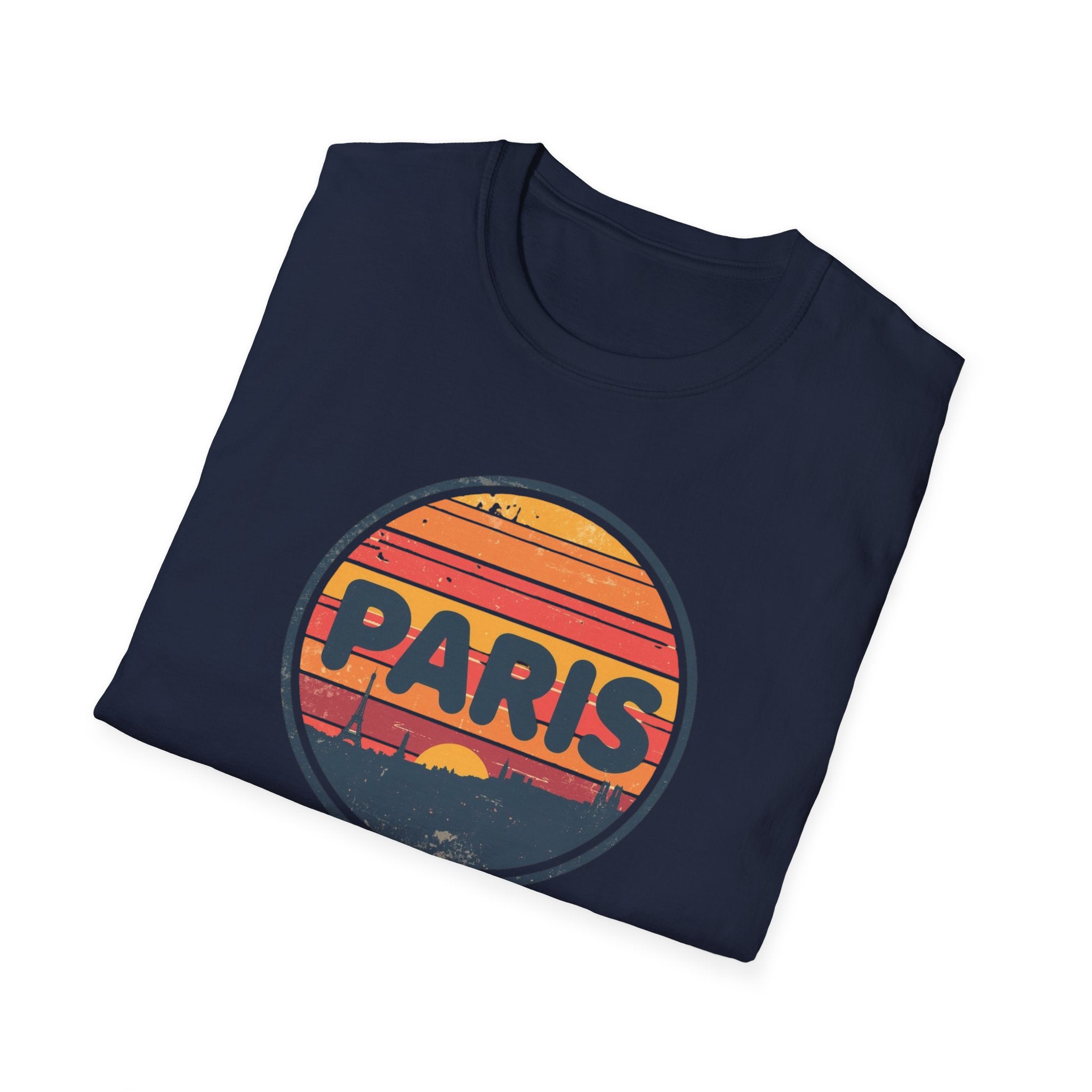 Paris Sunset T-Shirt — Retro Circular Skyline Tee