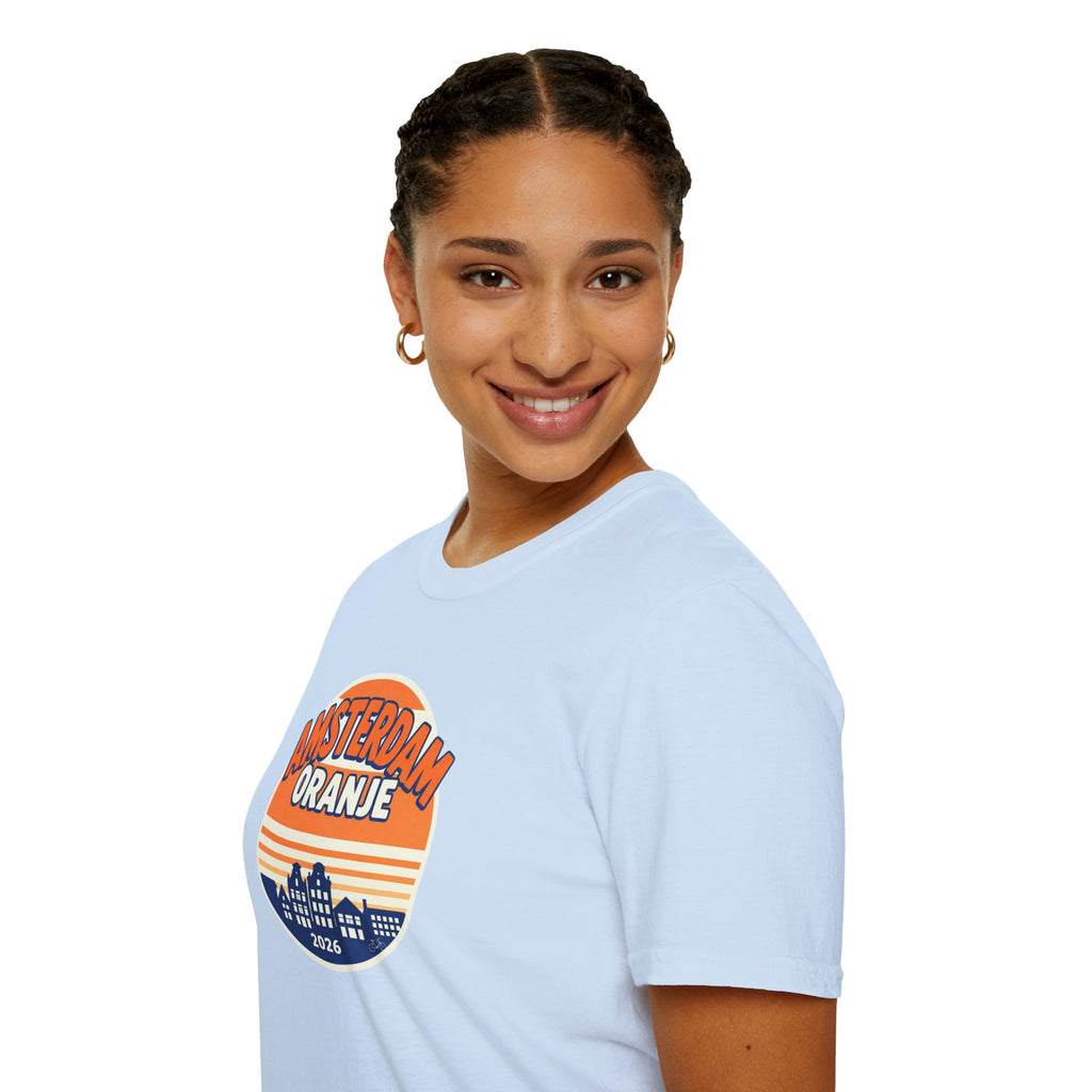 Amsterdam Oranje Vintage Skyline T-Shirt — 2026 Dutch Pride Tee