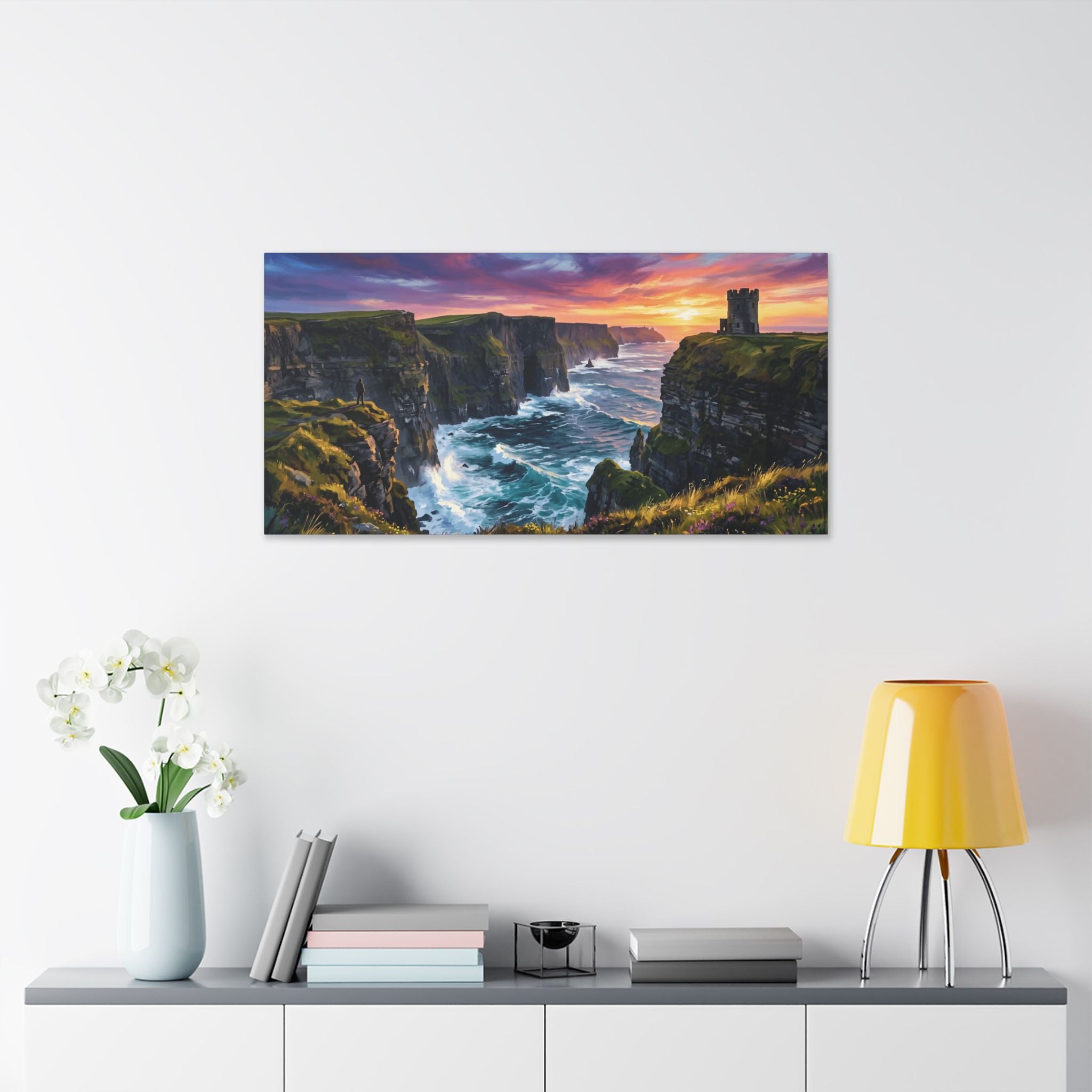Cliffs of Moher - Ireland - Sunset Canvas Wall Art — Dramatic Coastal Landscape Stretched Canvas