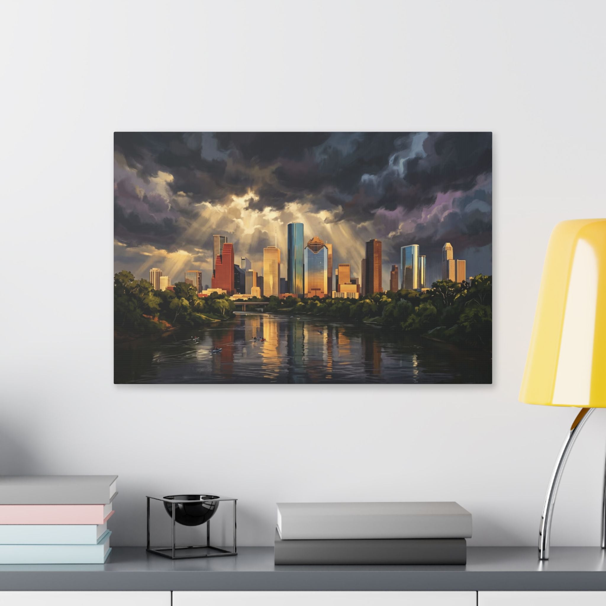 Houston Skyline Canvas Print — Dramatic Stormlight Cityscape Wall Art