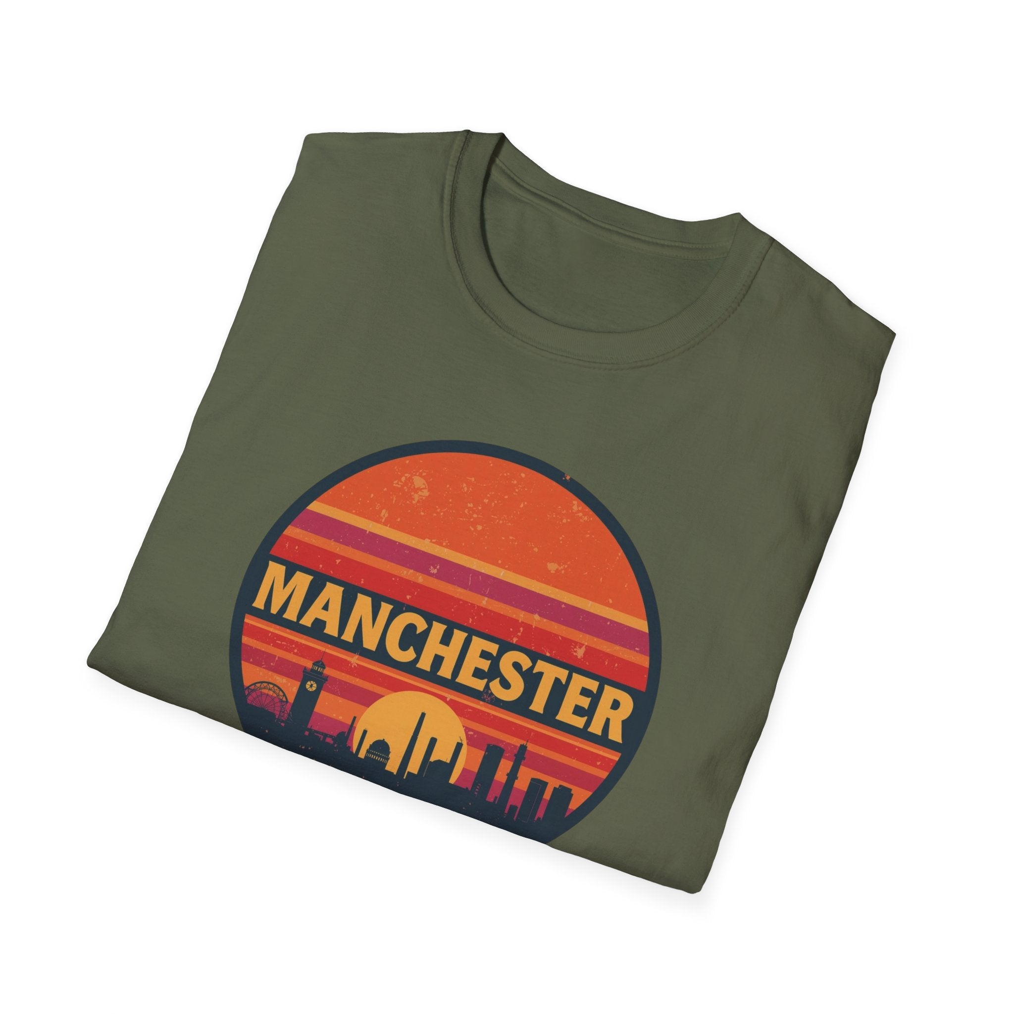 Manchester Sunset T-Shirt — Retro City Skyline Tee
