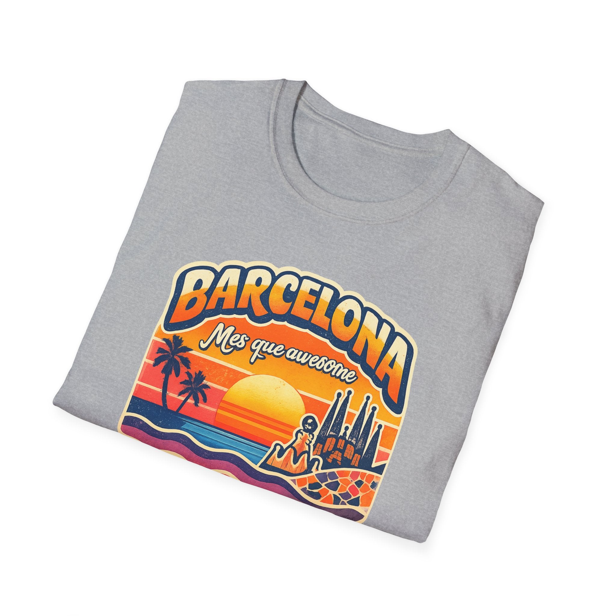 Barcelona Sunset Graphic T-Shirt — "Barcelona Más que un sueño" Vintage Beach Tee