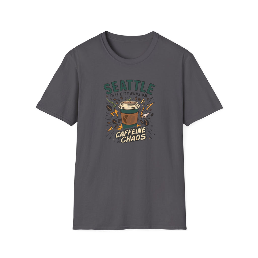 Seattle Caffeine Chaos T-Shirt – This City Runs on Coffee Graphic Tee