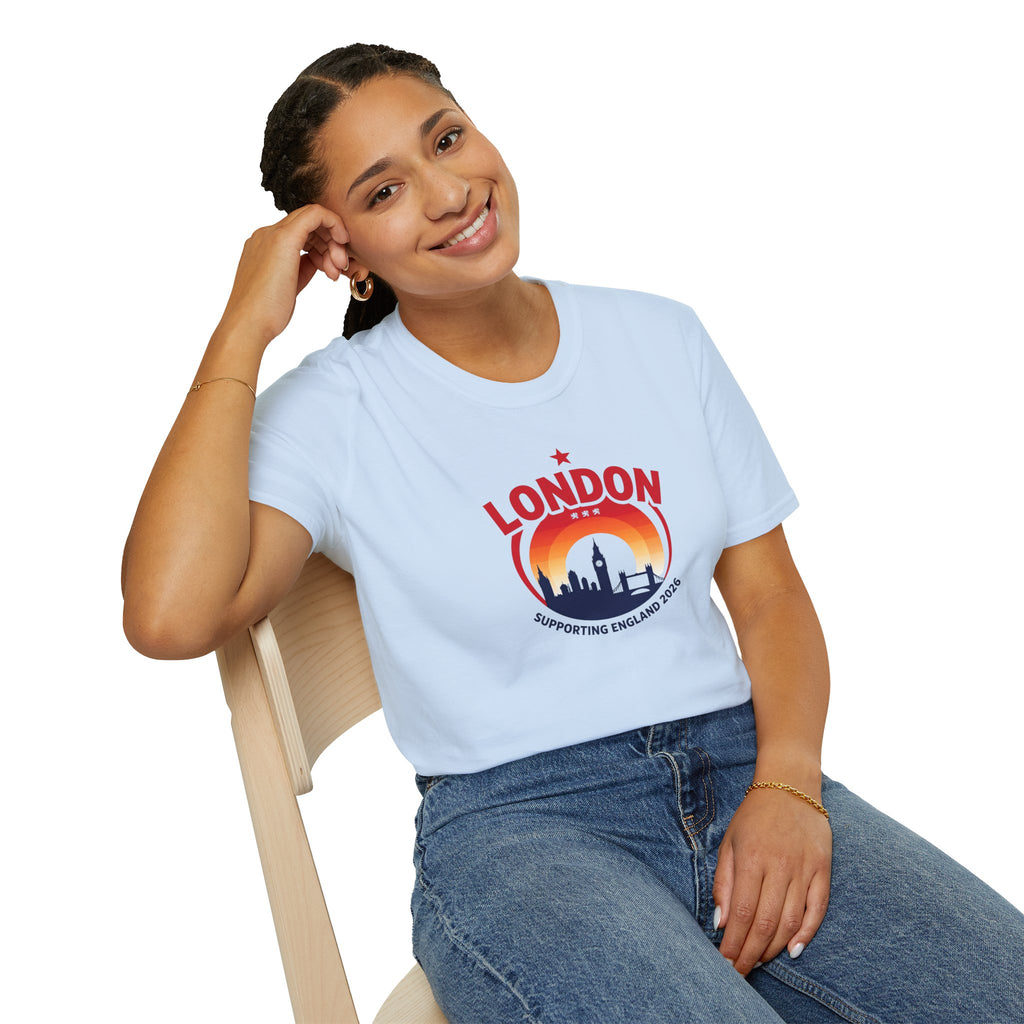 London Skyline World Cup 3 Lions T-Shirt — Supporting England 2026 Sunset Graphic