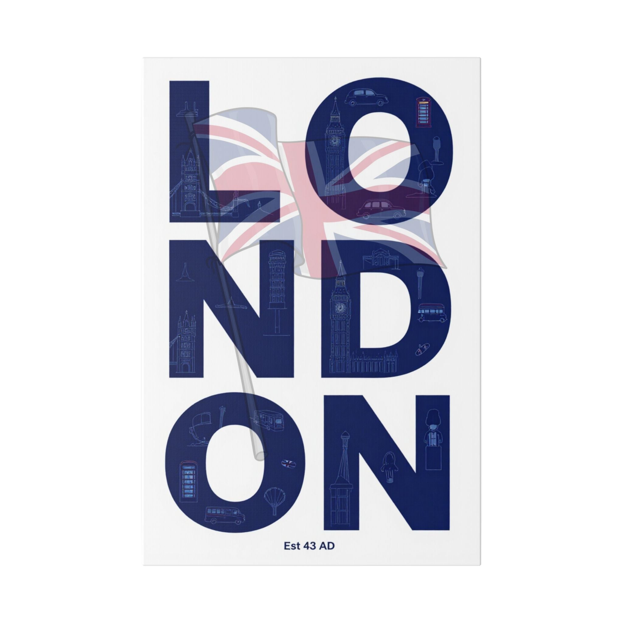 London Typography Canvas Print — Union Jack Split-Text Wall Art
