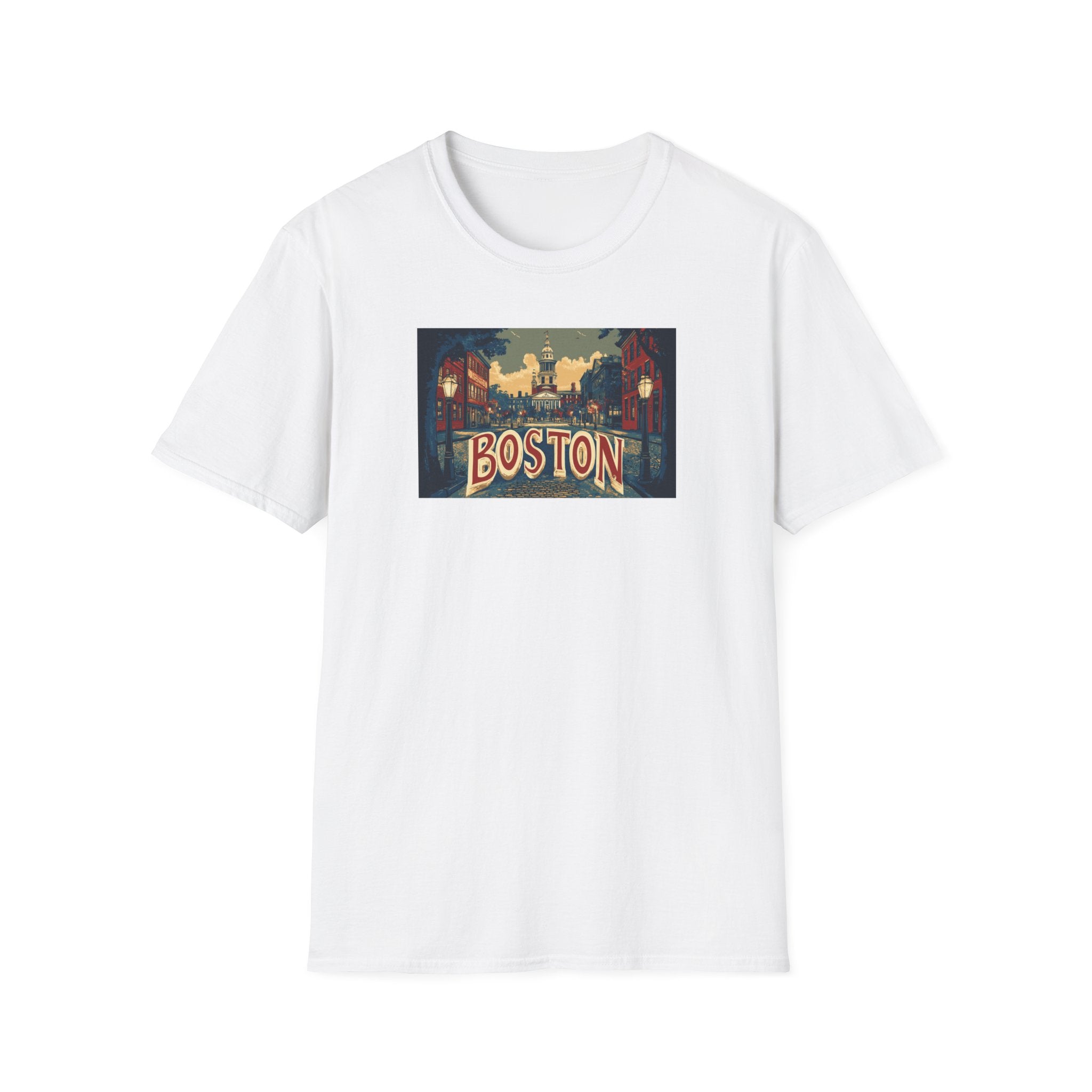 Boston Vintage Postcard T-Shirt | City Skyline, Retro Travel Art