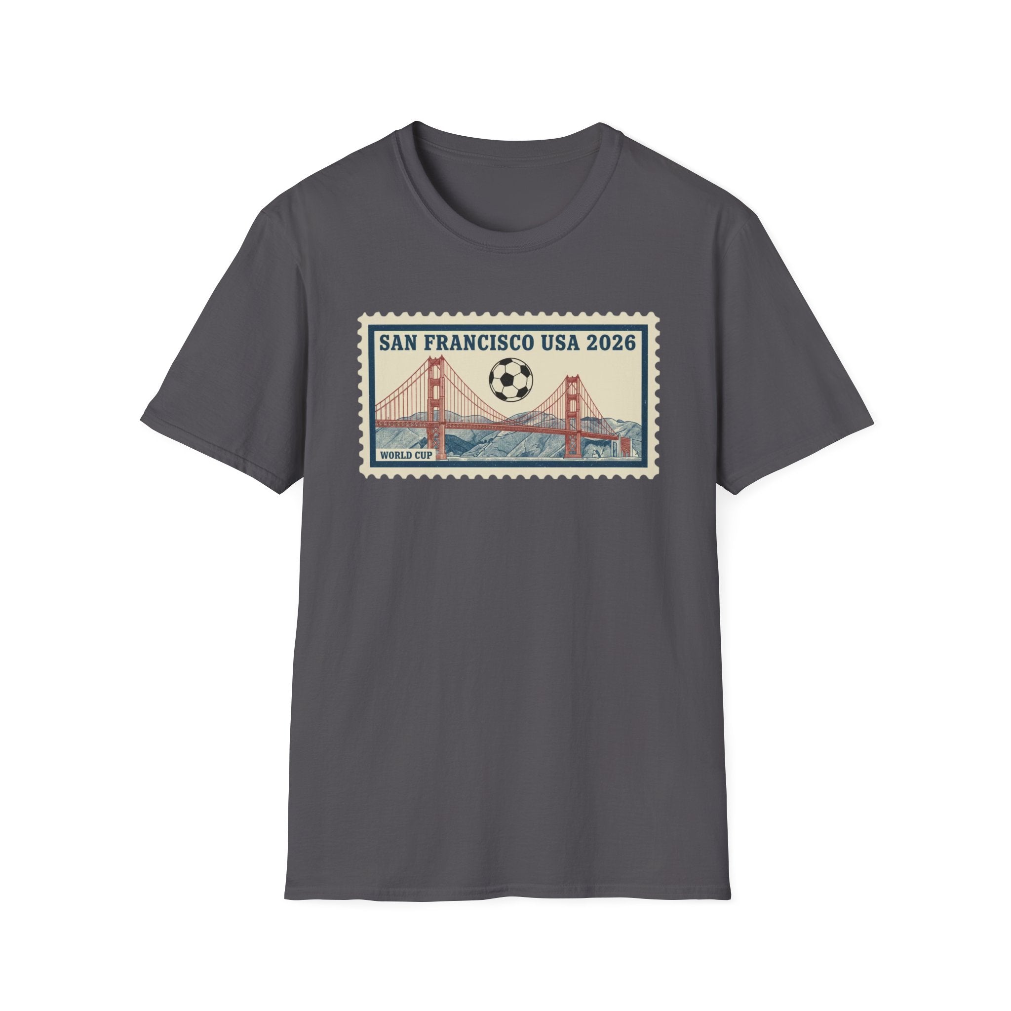 San Francisco 2026 Golden Gate Stamp T-Shirt — Vintage Soccer Postage Design