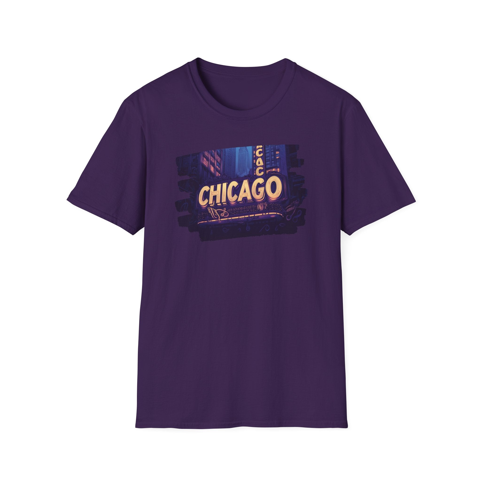 Chicago Neon Sign Brushstroke T-Shirt | City Skyline Typography
