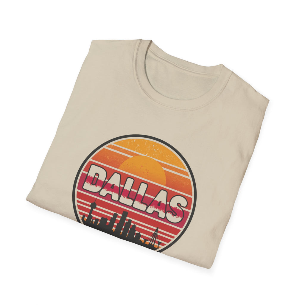 Dallas Sunset Skyline T‑Shirt — Retro Cityscape Tee