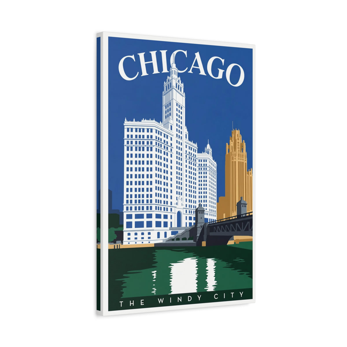 Chicago Skyline Stretched Canvas – The Windy City Retro Travel Art