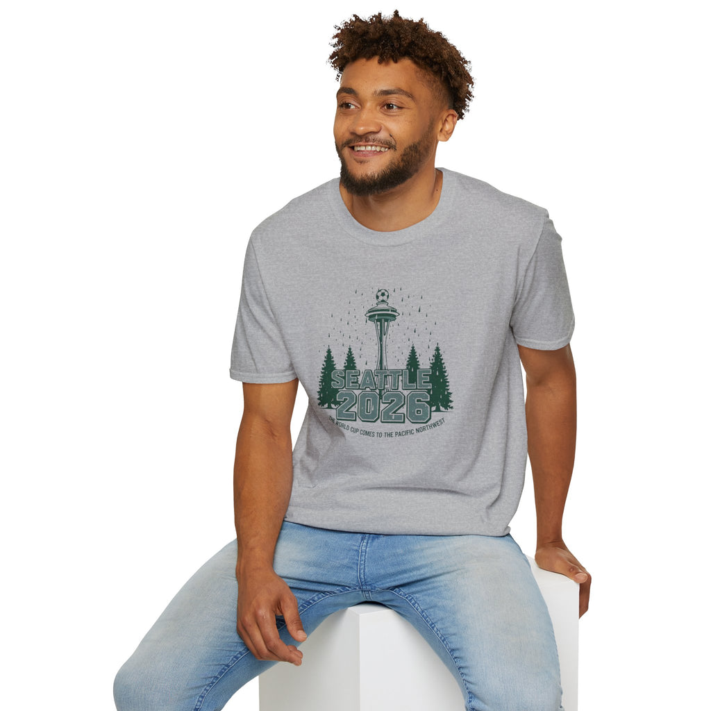Seattle 2026 Souvenir T-Shirt — Space Needle & Pine Trees Travel Tee
