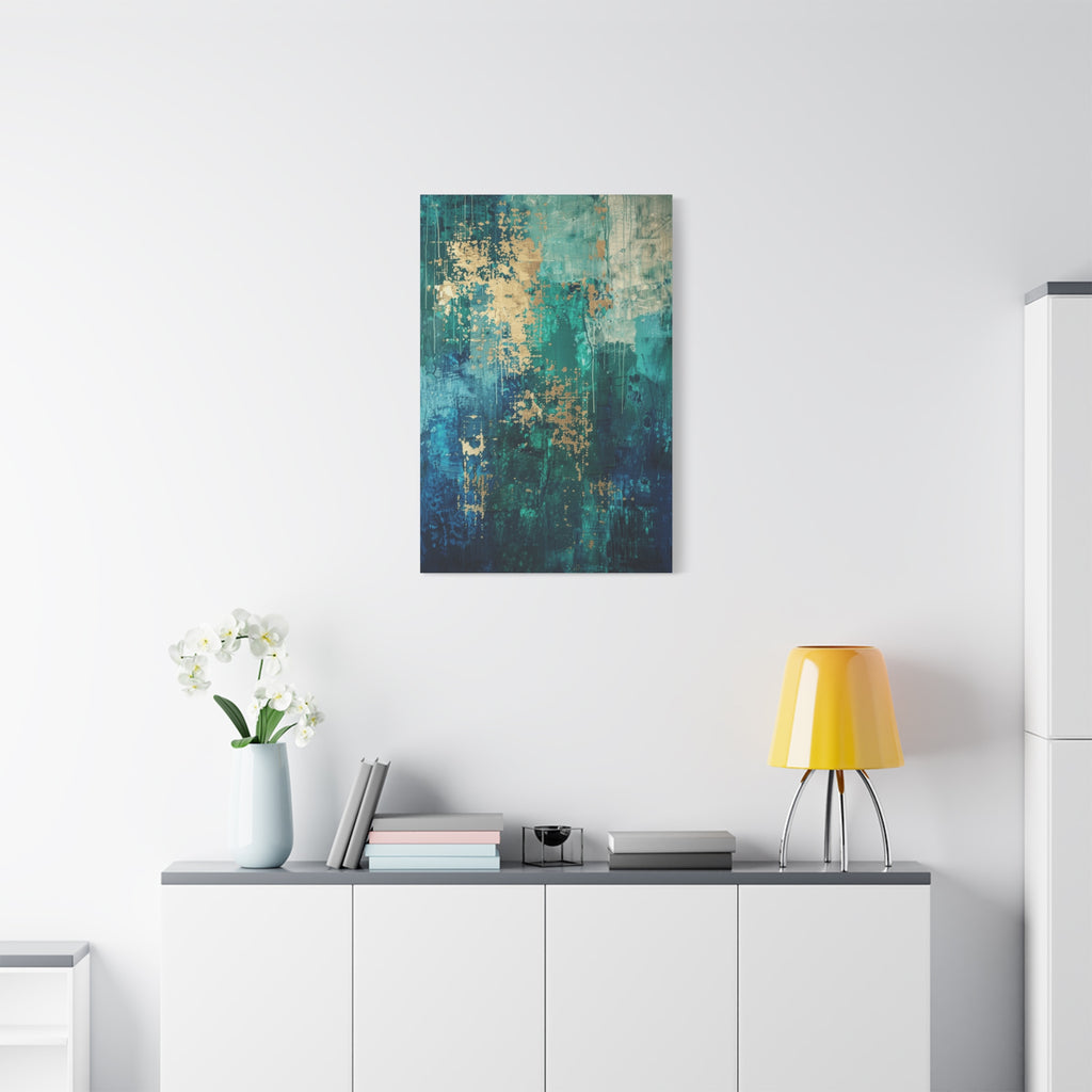 Abstract Teal & Gold Canvas Art  inspired by Vienna – Modern Stretched Wall Art