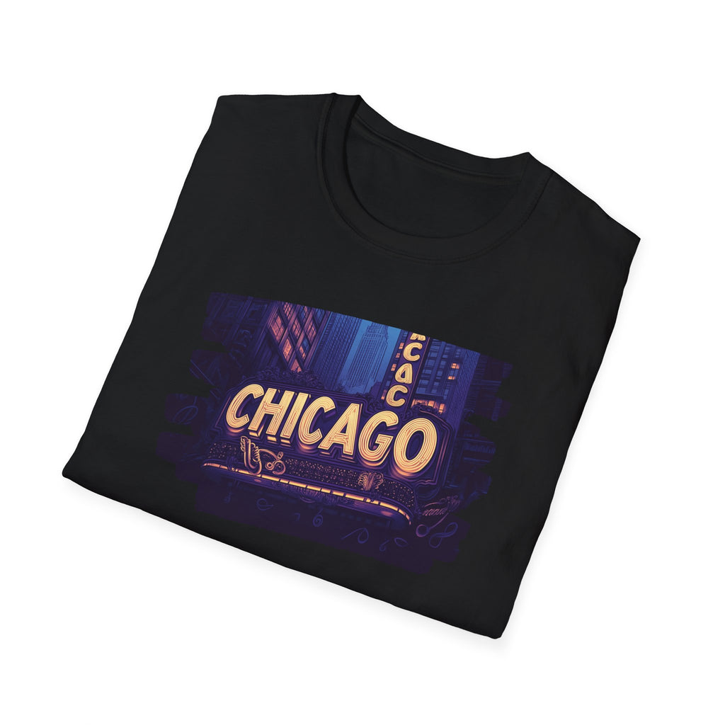 Chicago Neon Sign Brushstroke T-Shirt | City Skyline Typography