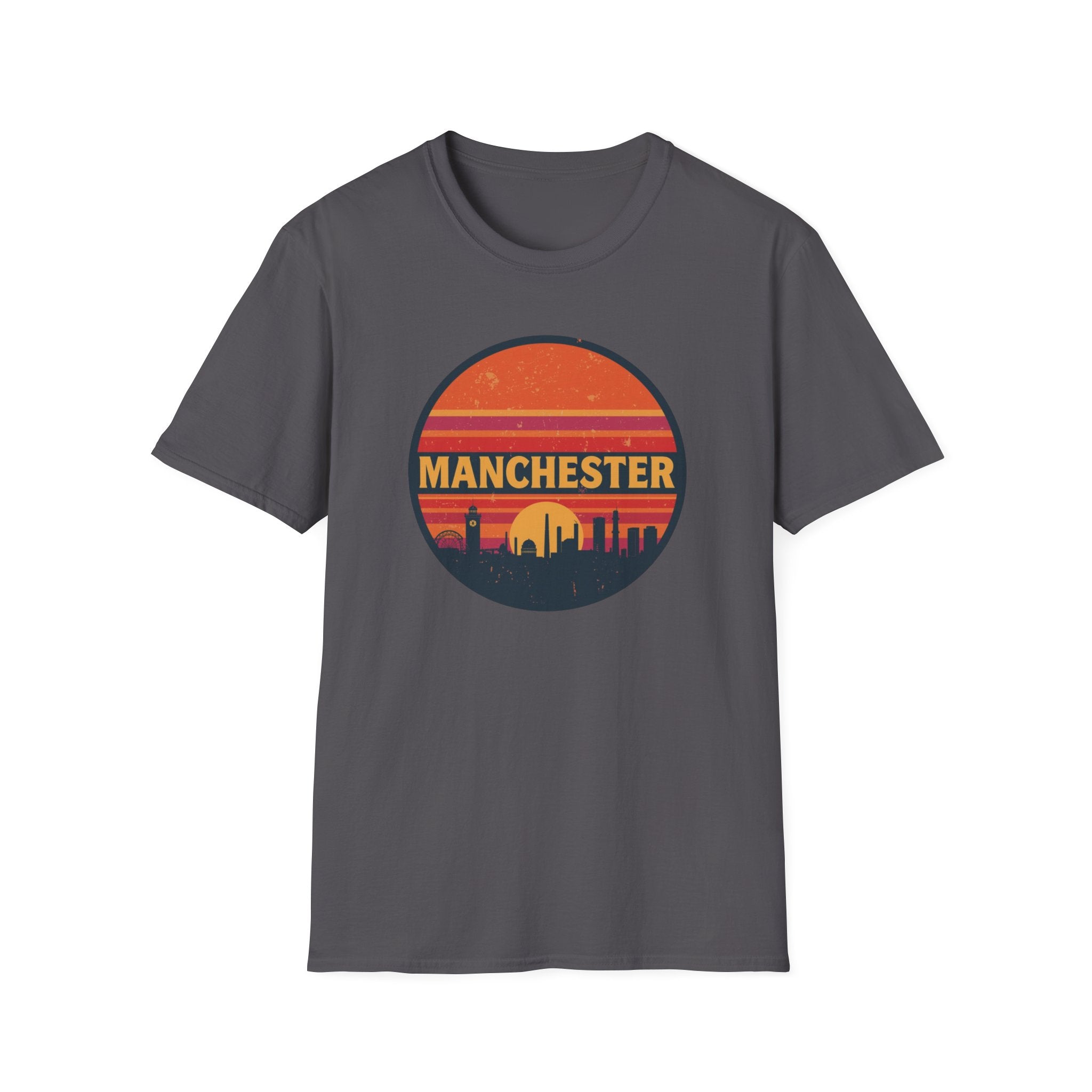 Manchester Sunset T-Shirt — Retro City Skyline Tee
