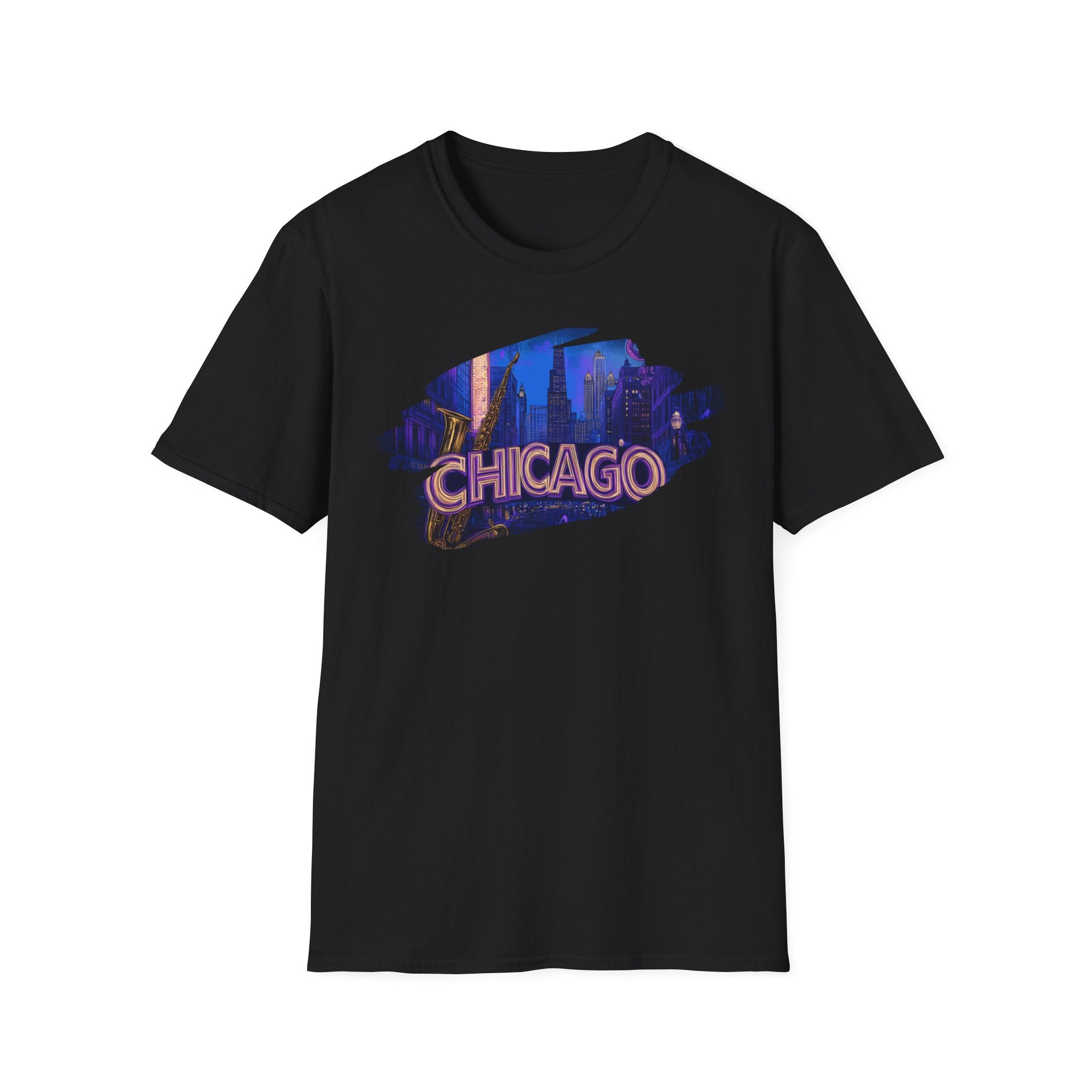 Chicago Neon Skyline T-Shirt | Cityscape Night Design