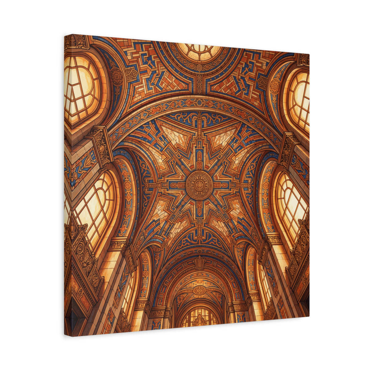 Architectural Ceiling Art Canvas — Ornate Golden Cathedral Interior Print - Detroit