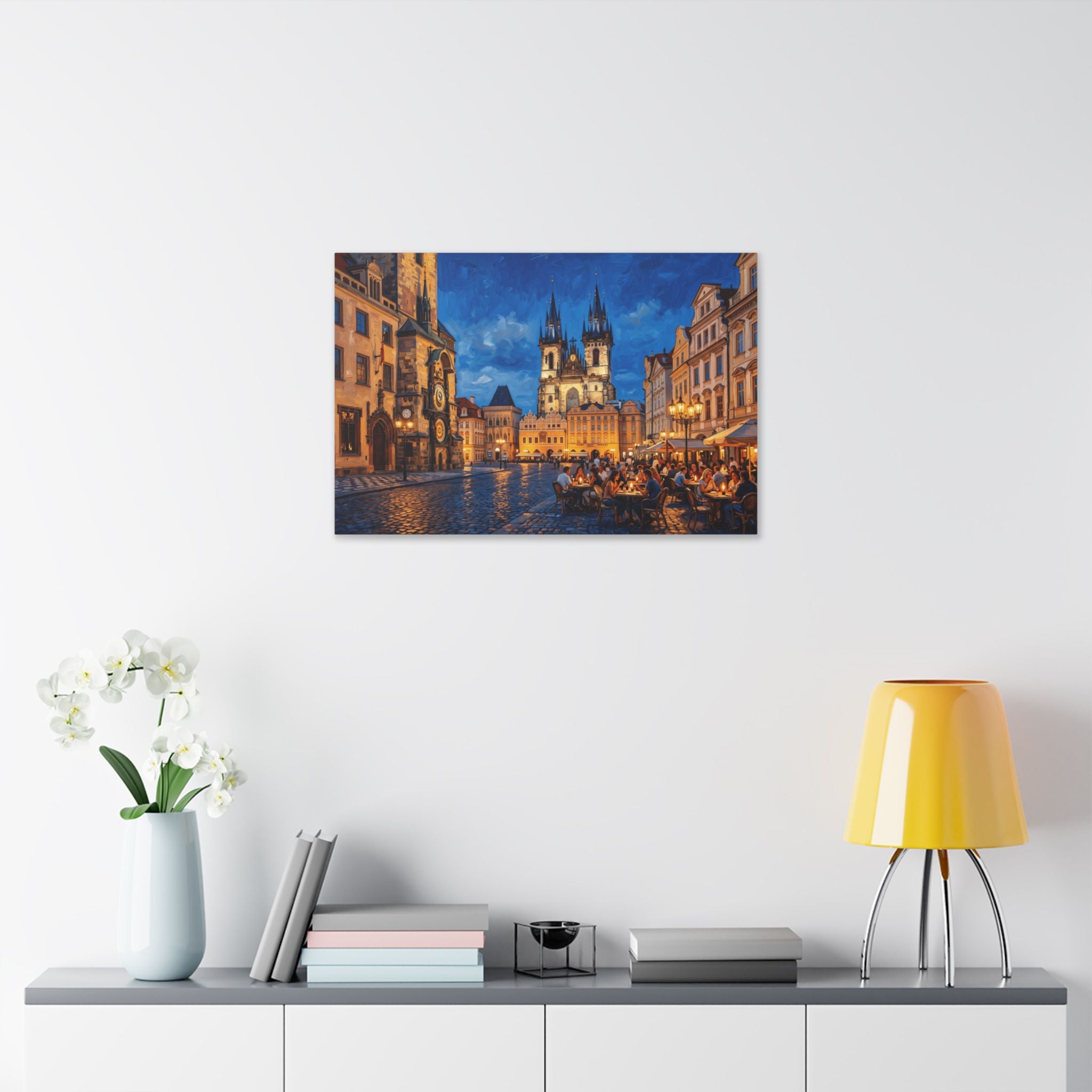 Prague Old Town Square Canvas Print — Nighttime European Cityscape Wall Art