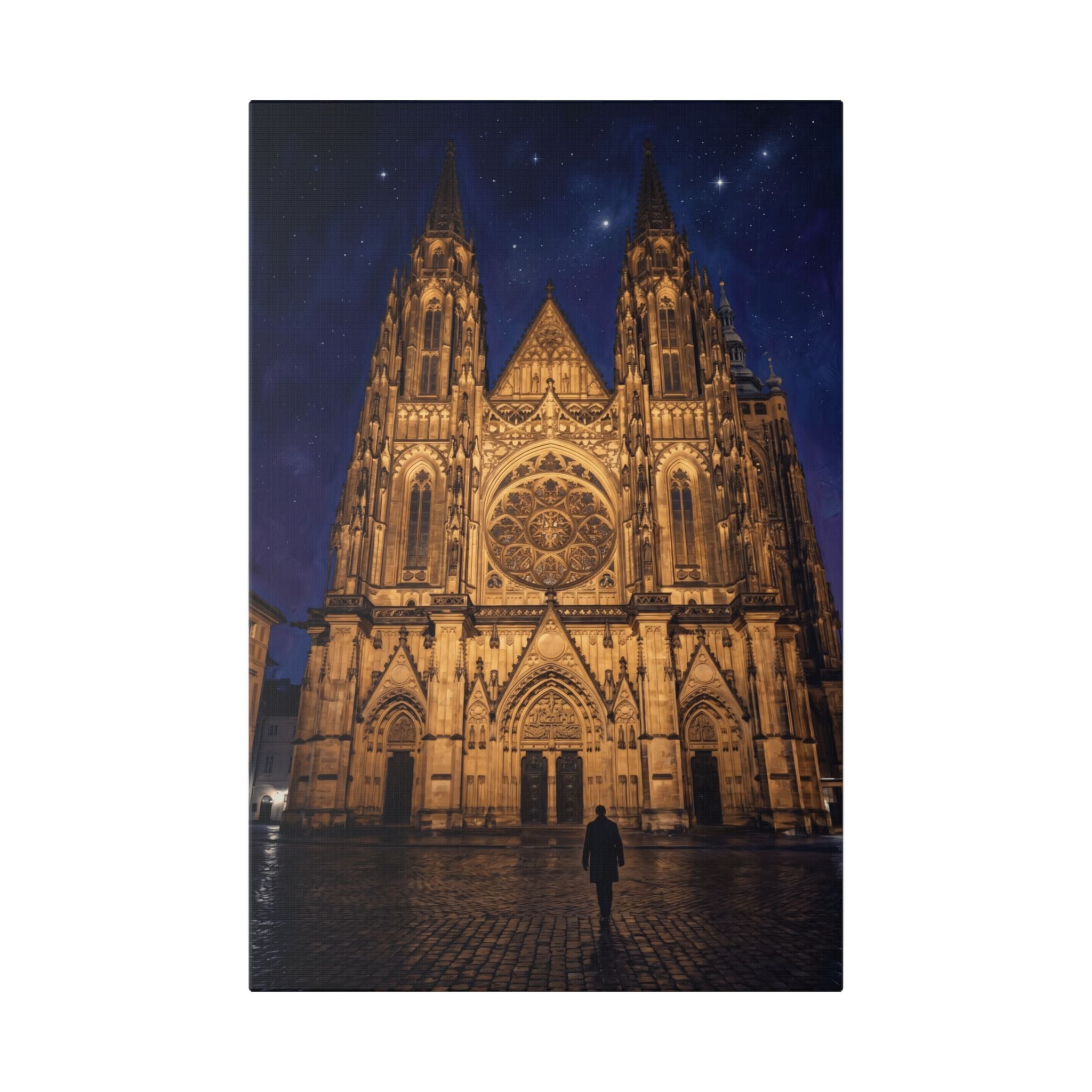 Prague St Vitus Gothic Cathedral Nightscape Canvas