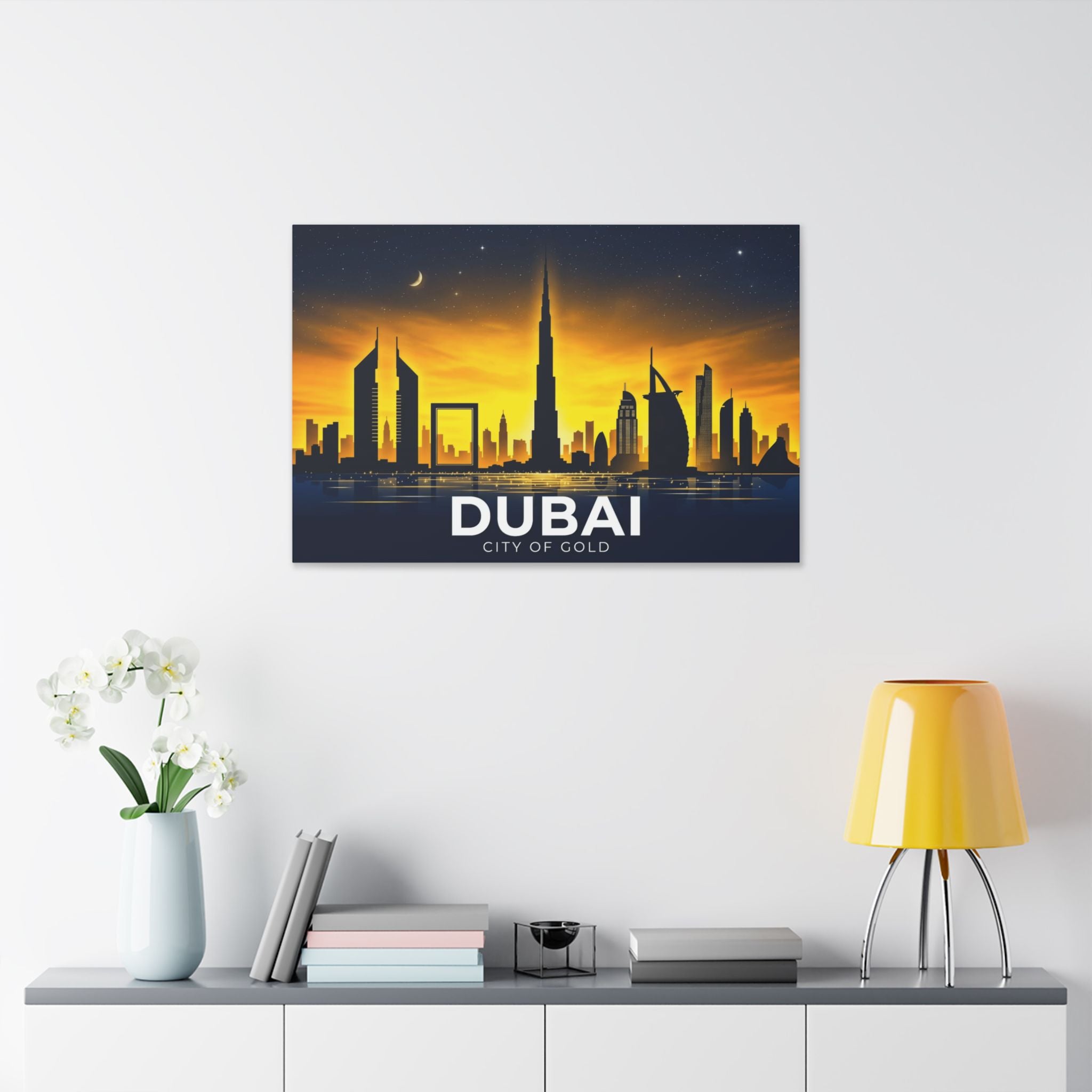 Dubai City of Gold Skyline Canvas Print — Golden Dubai Wall Art