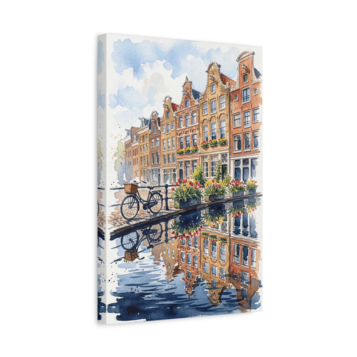 Amsterdam Canal Bicycle - Classic Stretched Canvas Wall Art