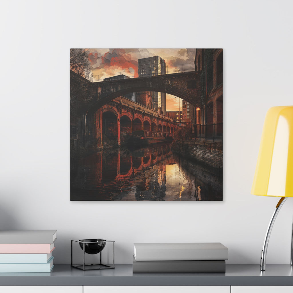 Manchester Castlefield Roman Fort and Victorian Bridge - Urban Canal Sunset Canvas